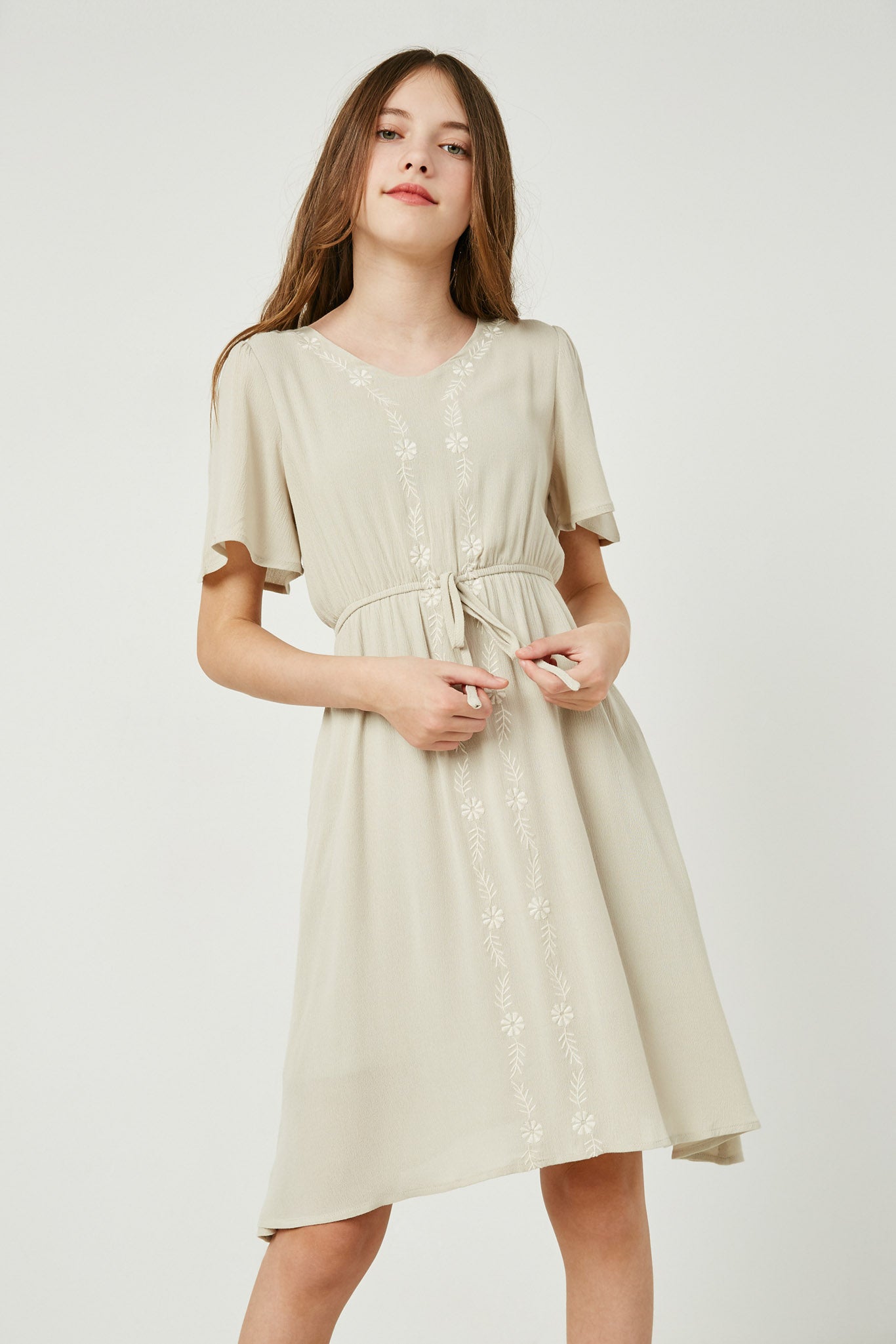 Floral Embroidery Flutter Sleeve Midi Dress - Women's Boho Summer Dress for Beach, Wedding & Vacation