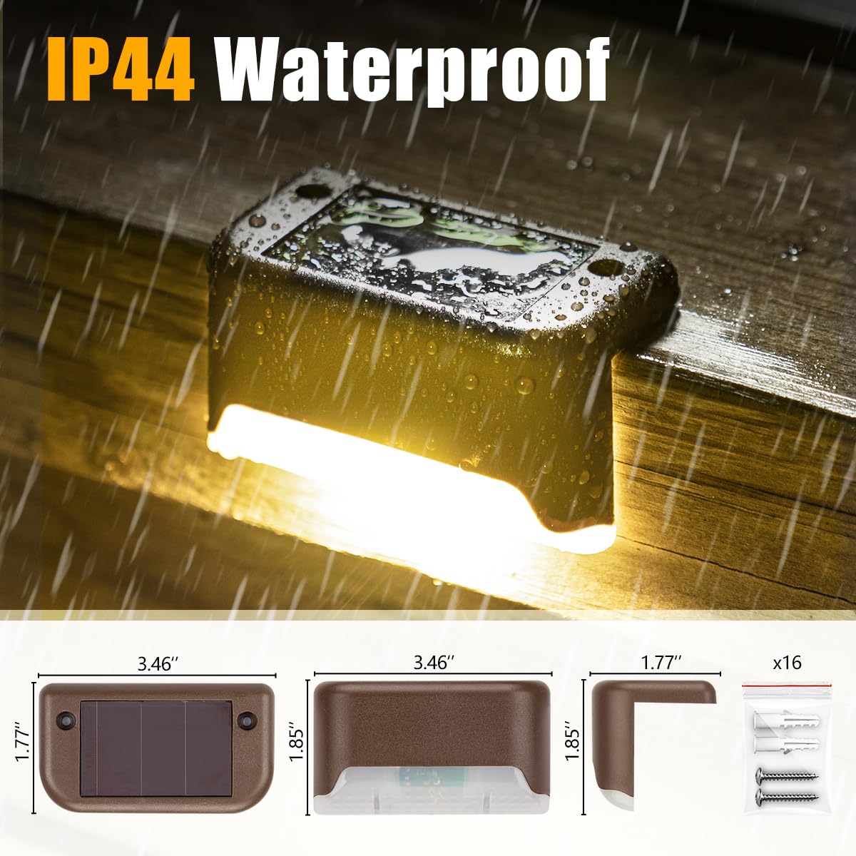 SOLPEX 16 Pack Solar Deck Lights Outdoor, Waterproof LED Solar Step Lights for Stairs, Fence, Yard, Patio & Pathway - Warm White | Perfect for Garden, Walkway & Nighttime Safety Lighting