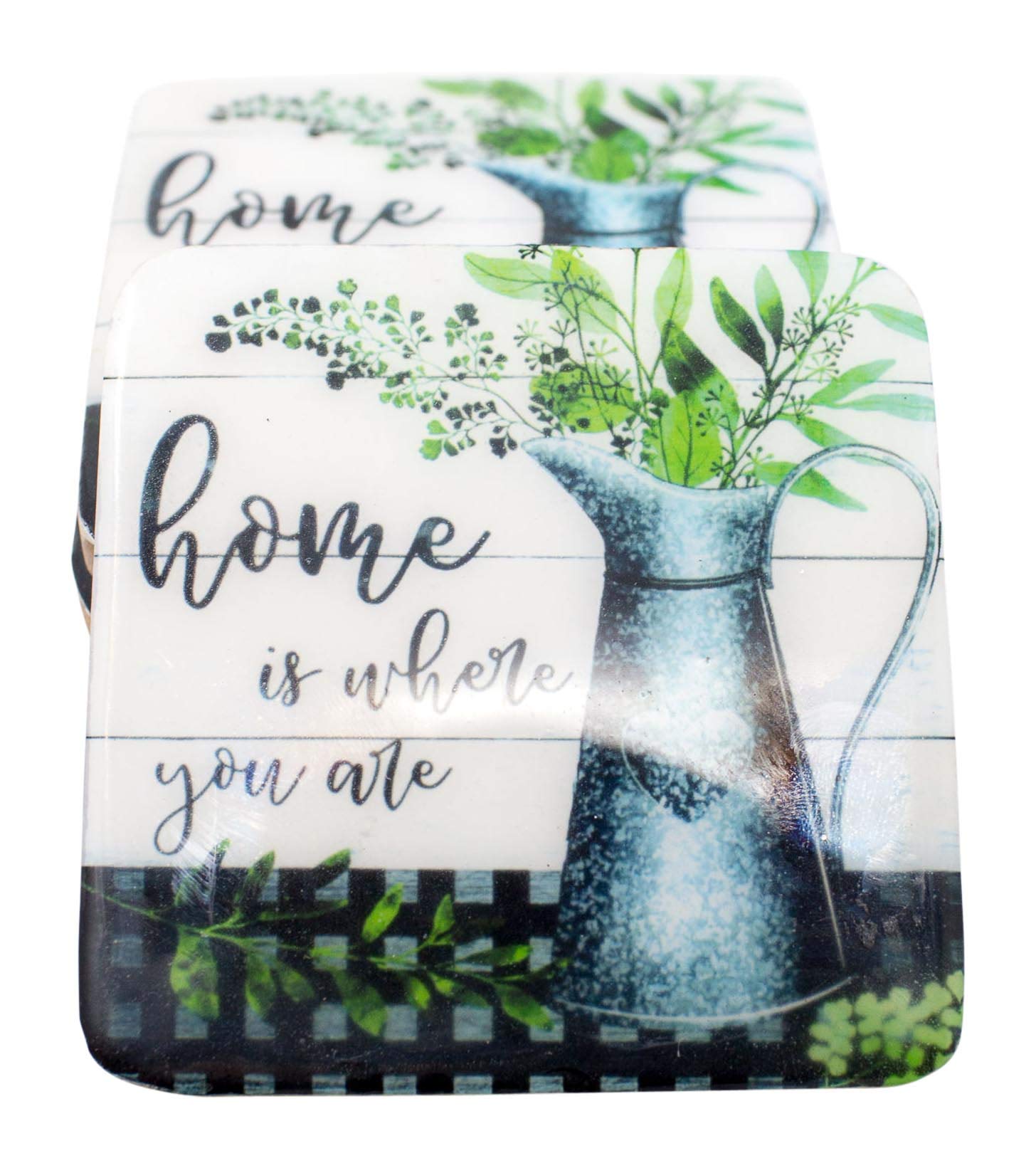 Stylish Enamel and Wood Coasters Set of 4 - Rustic Home Decor for Coffee Tables, Dining Tables, and Office Desks - Perfect Gift for Housewarming and Weddings