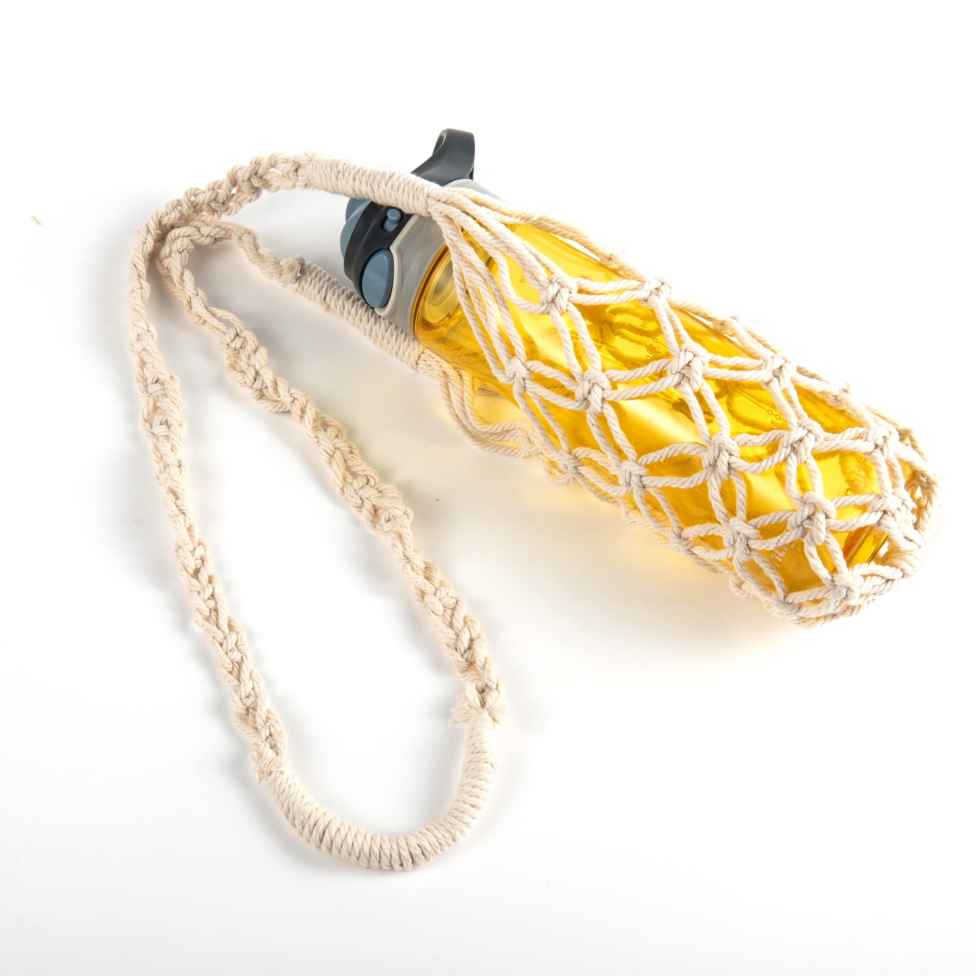 Handmade Crochet Water Bottle Carrier Strap - Cotton Sling Bag for Hiking, Cycling & Fitness - Boho Style Wine Bottle Holder (33 Inch) - Perfect for Outdoor Adventures, Gym Workouts & Picnics