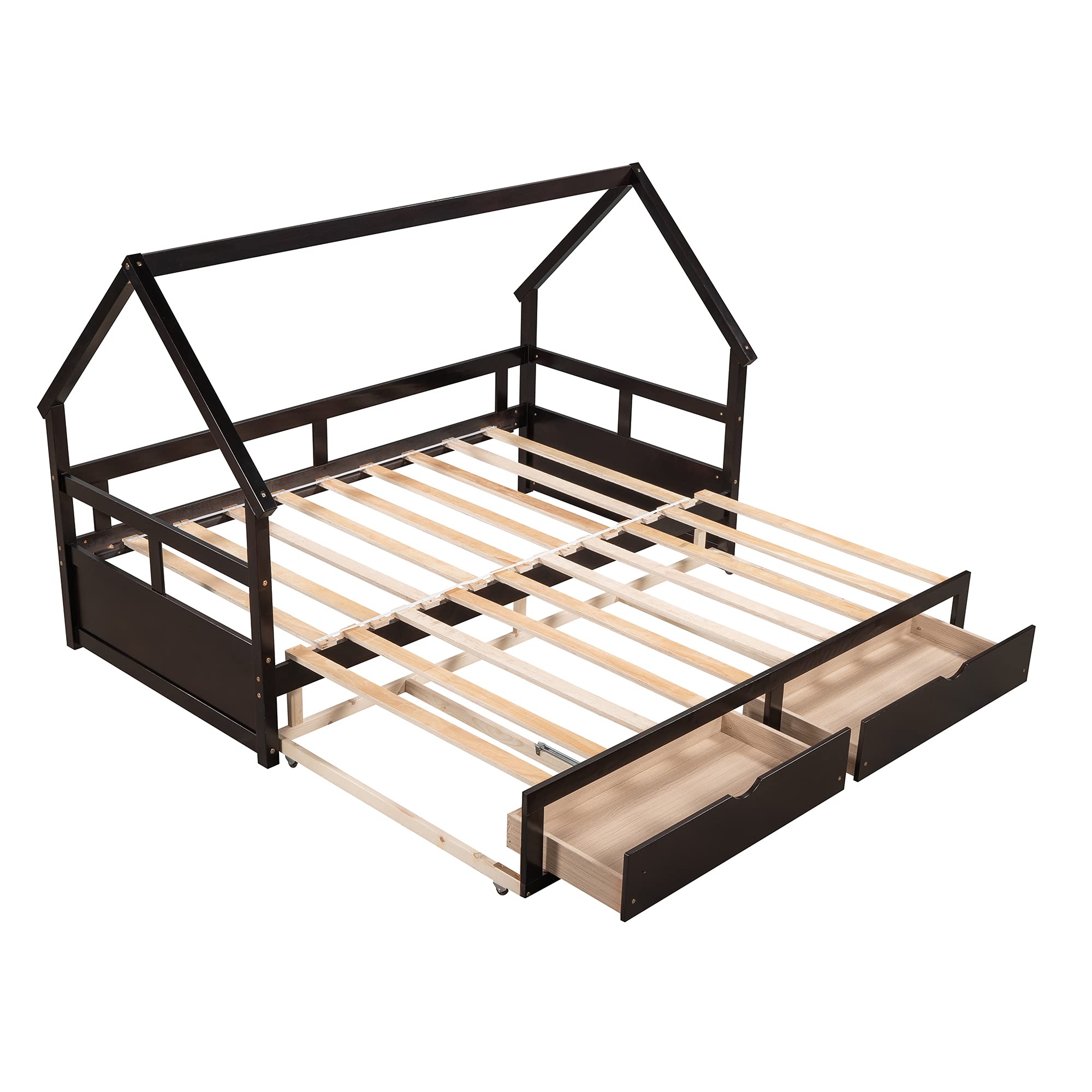 Convertible Daybed with Trundle & 2 Storage Drawers - Twin to King Size Sofa Bed for Small Spaces | Perfect for Guest Room, Dorm, Living Room & Studio Apartments