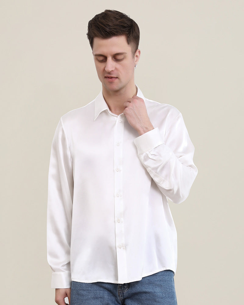 Premium Men's Classic Collar Silk Long Sleeve Shirt - Elegant Formal & Business Wear - Perfect for Office, Weddings & Special Occasions