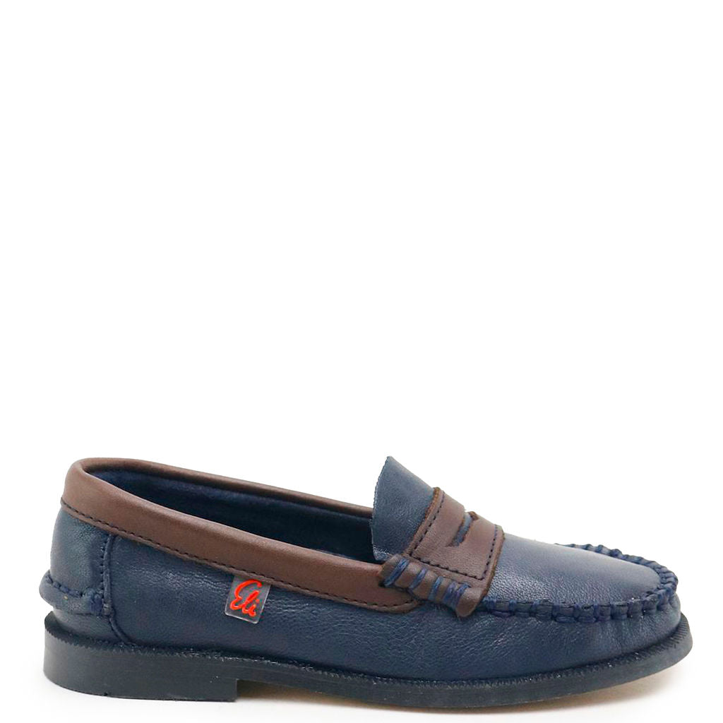 Stylish Navy & Brown Penny Loafers for Men - Comfortable Slip-On Dress Shoes for Business, Casual & Office Wear