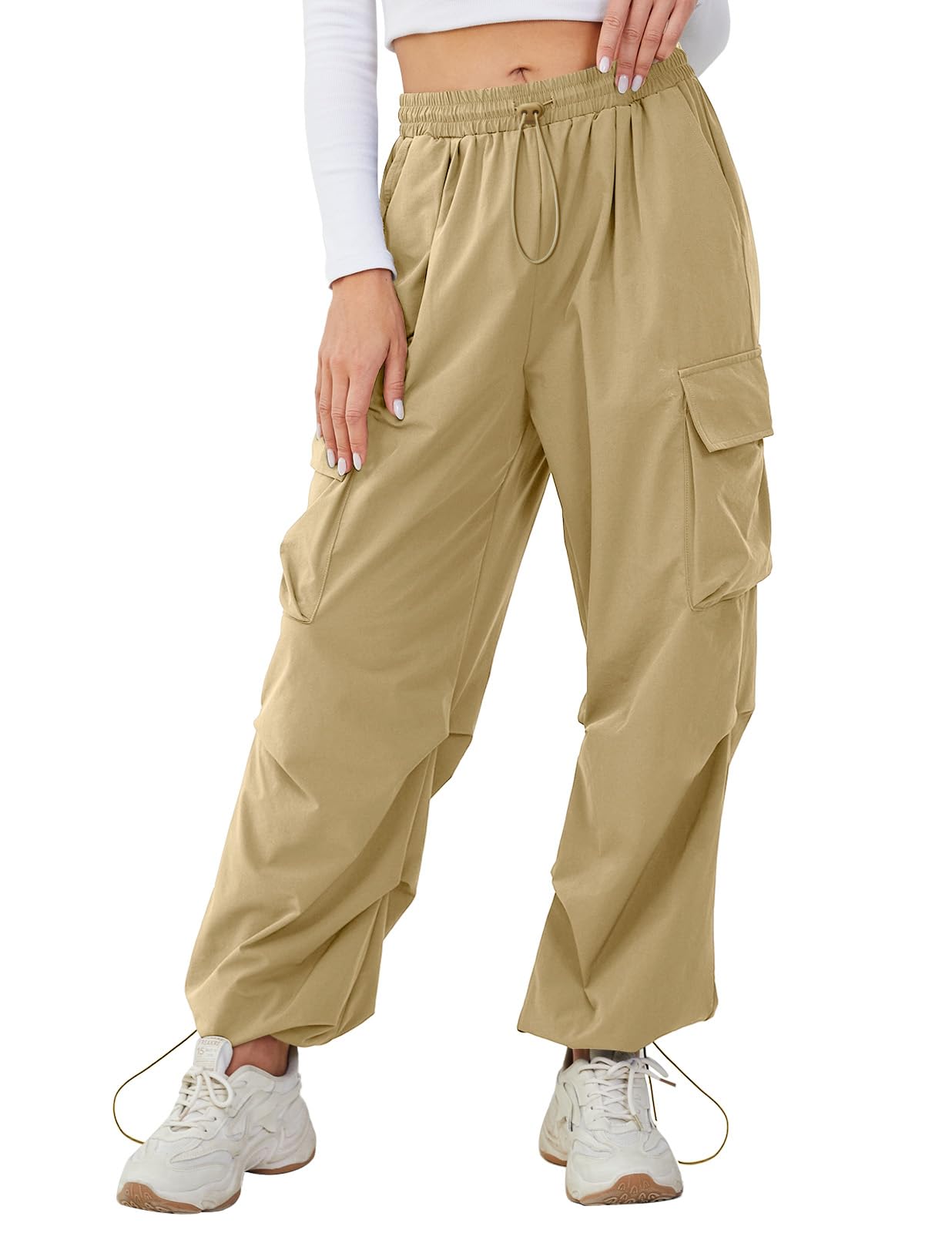 BBX Lephsnt Women's Cargo Pants - High Waisted Joggers with Adjustable Waist & Multiple Pockets - Baggy Parachute Pants for Casual Wear, Street Style & Y2K Fashion Outfits