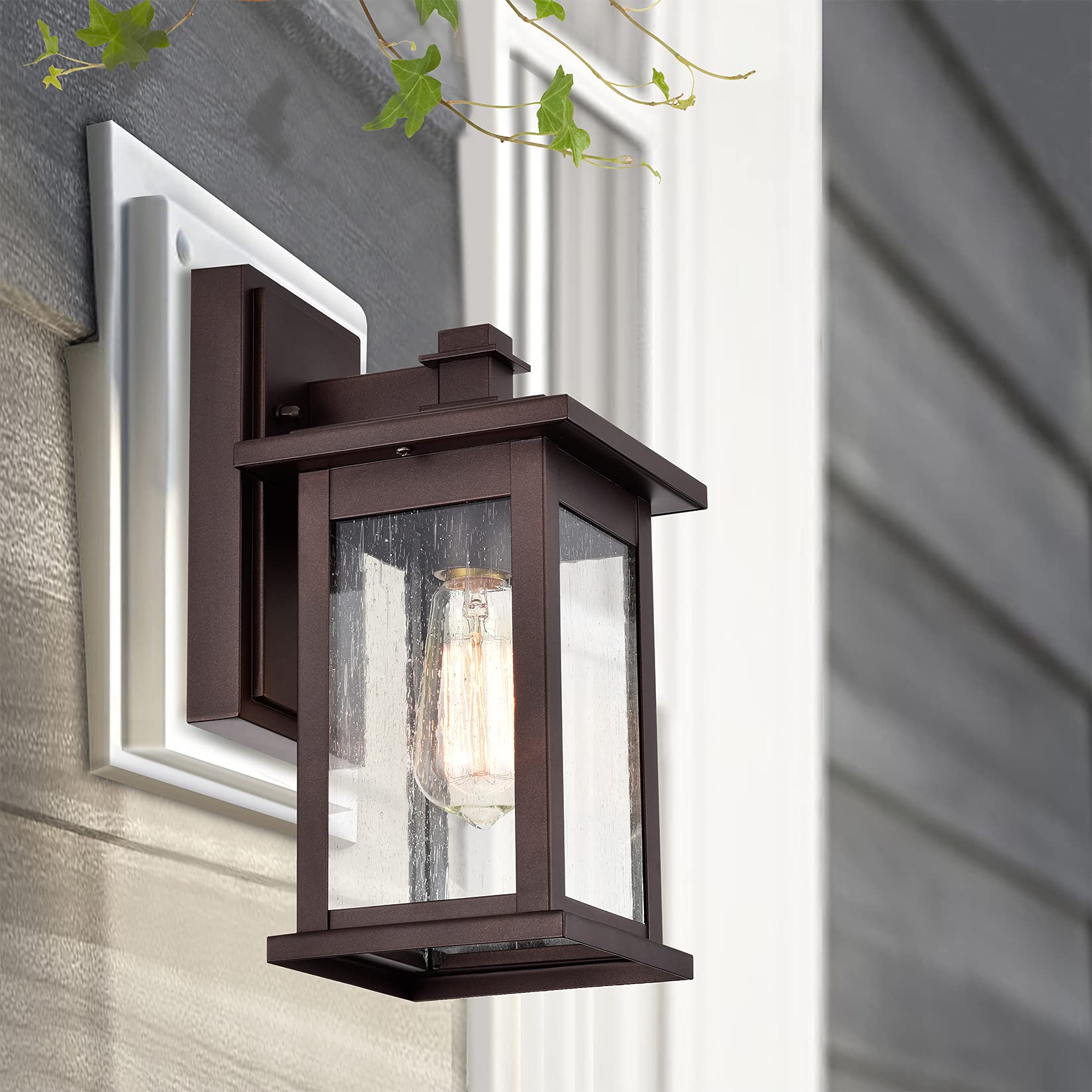 MICSIU 2 Pack Oil Rubbed Bronze Outdoor Wall Sconce Lights - 12 Inch Waterproof Exterior Lighting with Clear Seedy Glass Shades - Perfect for House Porch, Entryway, Patio, Garage & Garden Lighting