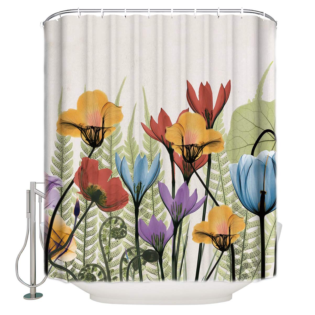 Floral Shower Curtain Set with Hooks - Colorful Tulip Watercolor Design Bathroom Decor, 72x72 Inch Standard Size for Elegant Bathroom Upgrade | Perfect for Modern, Farmhouse & Vintage Style Bathrooms