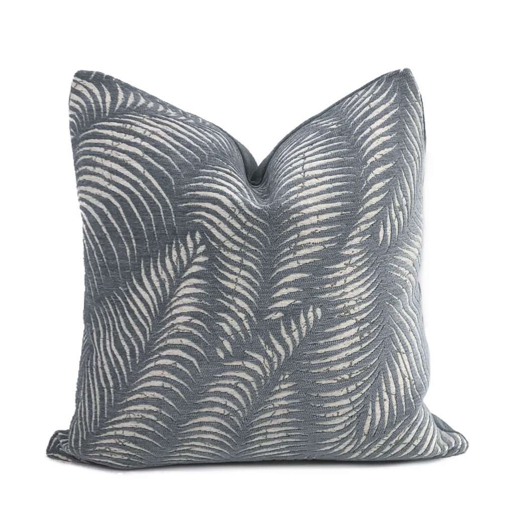 Arcadia Slate Gray Blue Botanical Ferns Chenille Pillow Cover - Soft Decorative Throw Pillow Case for Sofa, Bed, Living Room & Home Decor