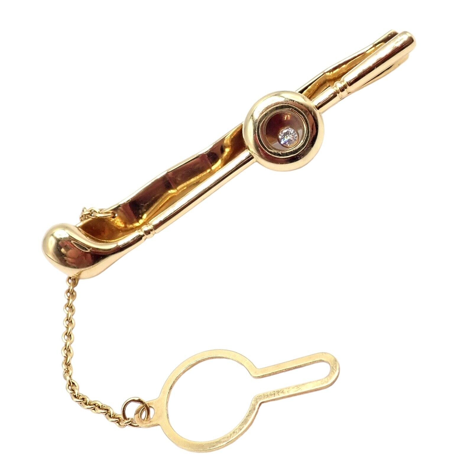 Authentic Chopard 18k Yellow Gold Happy Diamond Golf Club Tie Clip - Elegant Accessory for Business Meetings & Formal Events