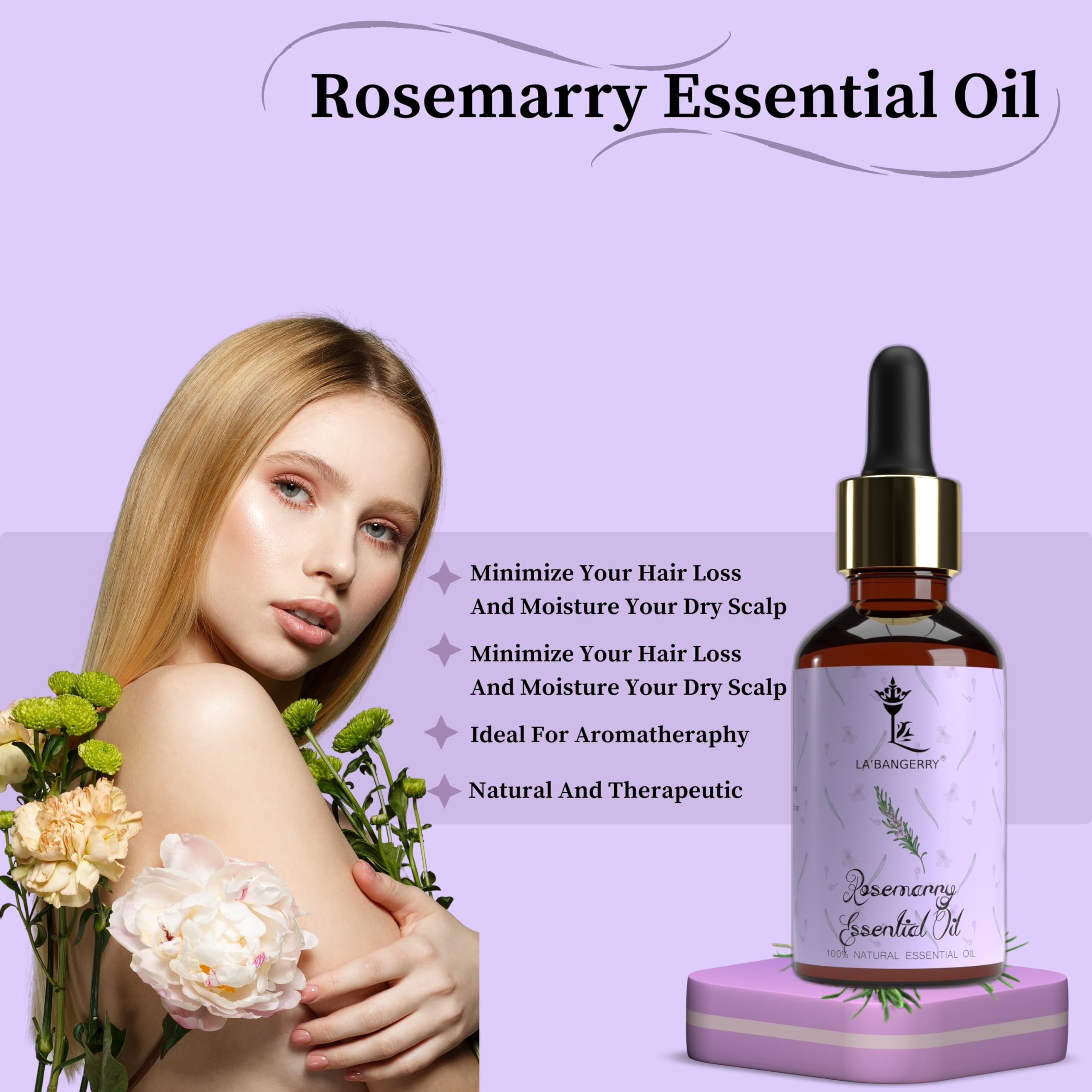 LA'BANGERRY 100% Pure Rosemary Essential Oil for Hair Growth & Scalp Care - Strengthens, Moisturizes & Nourishes Hair & Skin - 7oz (200g) - Perfect for DIY Hair Treatments, Massage & Aromatherapy