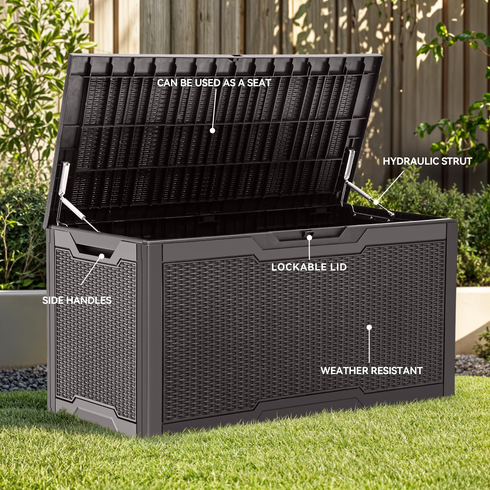YITAHOME 100 Gallon Large Outdoor Deck Box - Waterproof Lockable Resin Storage Container for Patio Furniture, Garden Tools, Cushions | Perfect for Backyard, Poolside & Deck Organization
