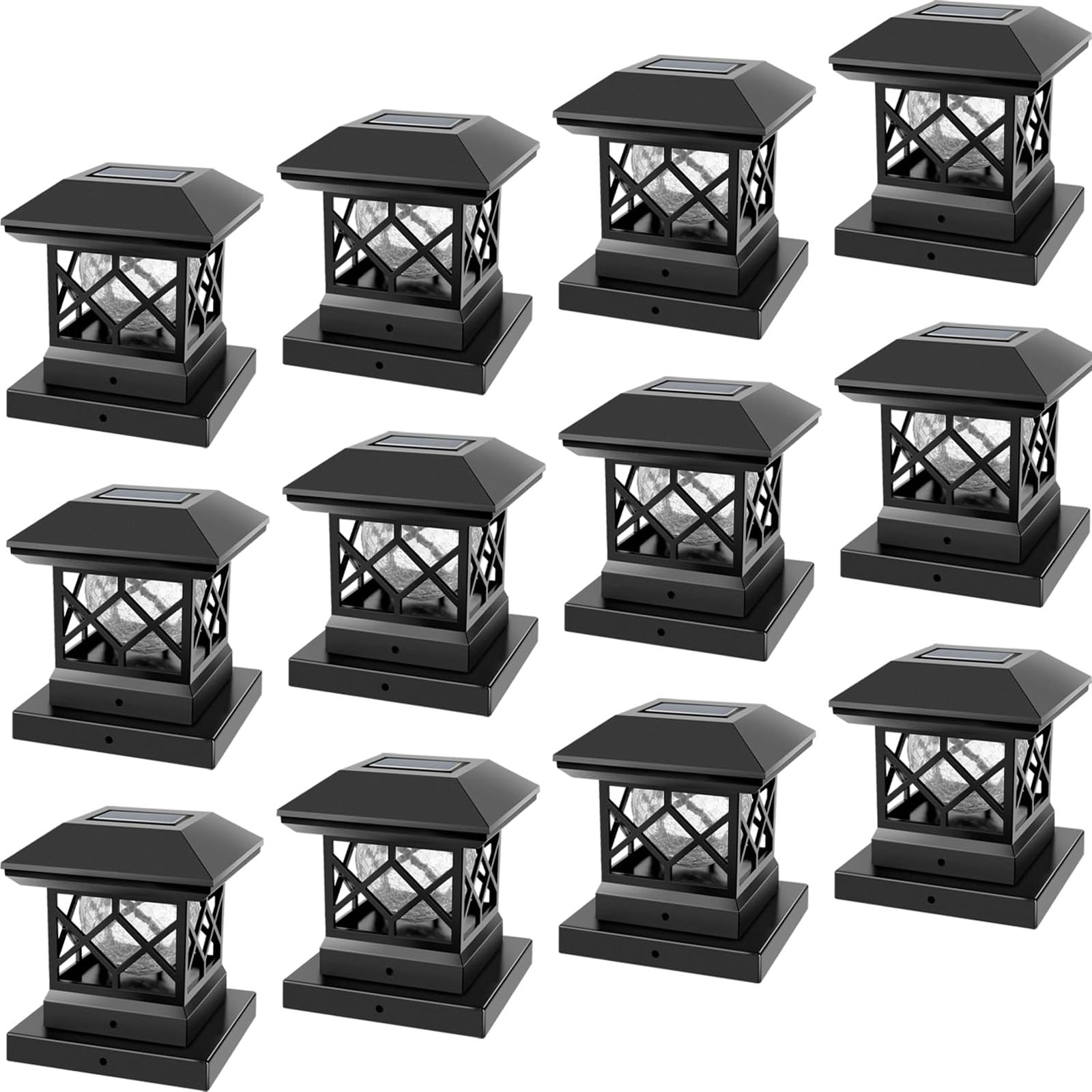 TWINSLUXES Solar Post Cap Lights Outdoor - Waterproof LED Fence Post Solar Lights for 3.5x3.5/4x4/5x5 Wood Posts | Patio, Deck & Garden Decoration | Warm White Light (12 Pack) | Perfect for Pathway Lighting, Backyard Ambience & Outdoor Entertaining