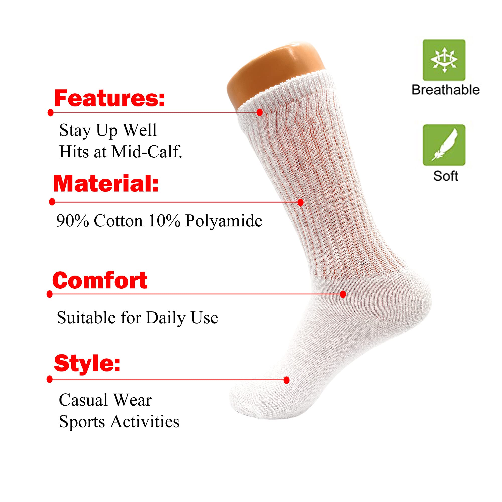 Premium American-Made Women's Cotton Mid-Calf Crew Socks - 3-Pack Cushioned Comfort for Work, Hiking & Everyday Wear