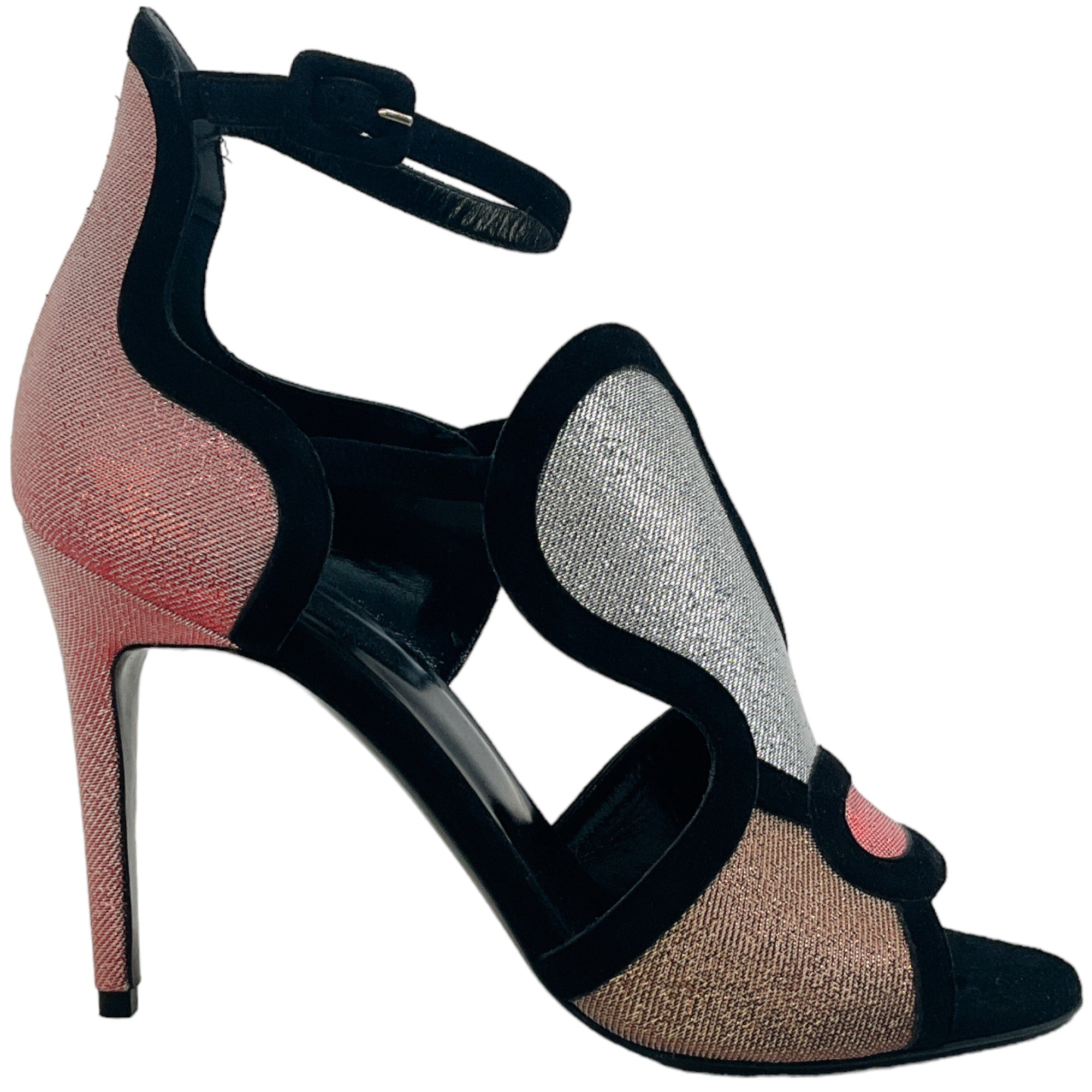 Pierre Hardy Women's Red & Silver Metallic Leather Pumps with Black Suede Trim - Elegant High Heel Dress Shoes for Parties, Weddings & Formal Events