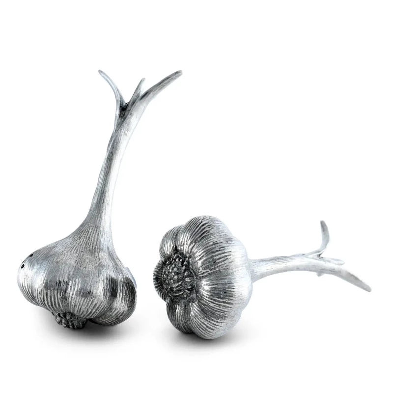 Premium Pewter Garlic Salt and Pepper Shaker Set - Elegant Kitchen Seasoning Duo for Cooking, Dining & Gifting