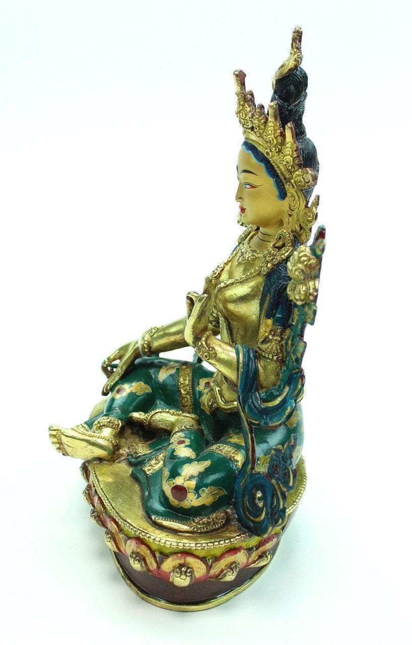 Hand Painted Unique Green Tara Statue - Buddhist Meditation & Home Decor for Spiritual Peace
