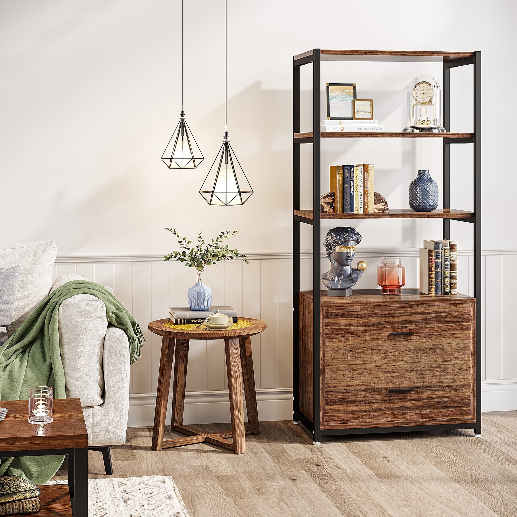 4 Tier Bookshelf with 2 Drawers - Modern Wooden Bookcase for Home & Office - Perfect for Organizing Books, Decor & Storage in Living Room, Bedroom or Study
