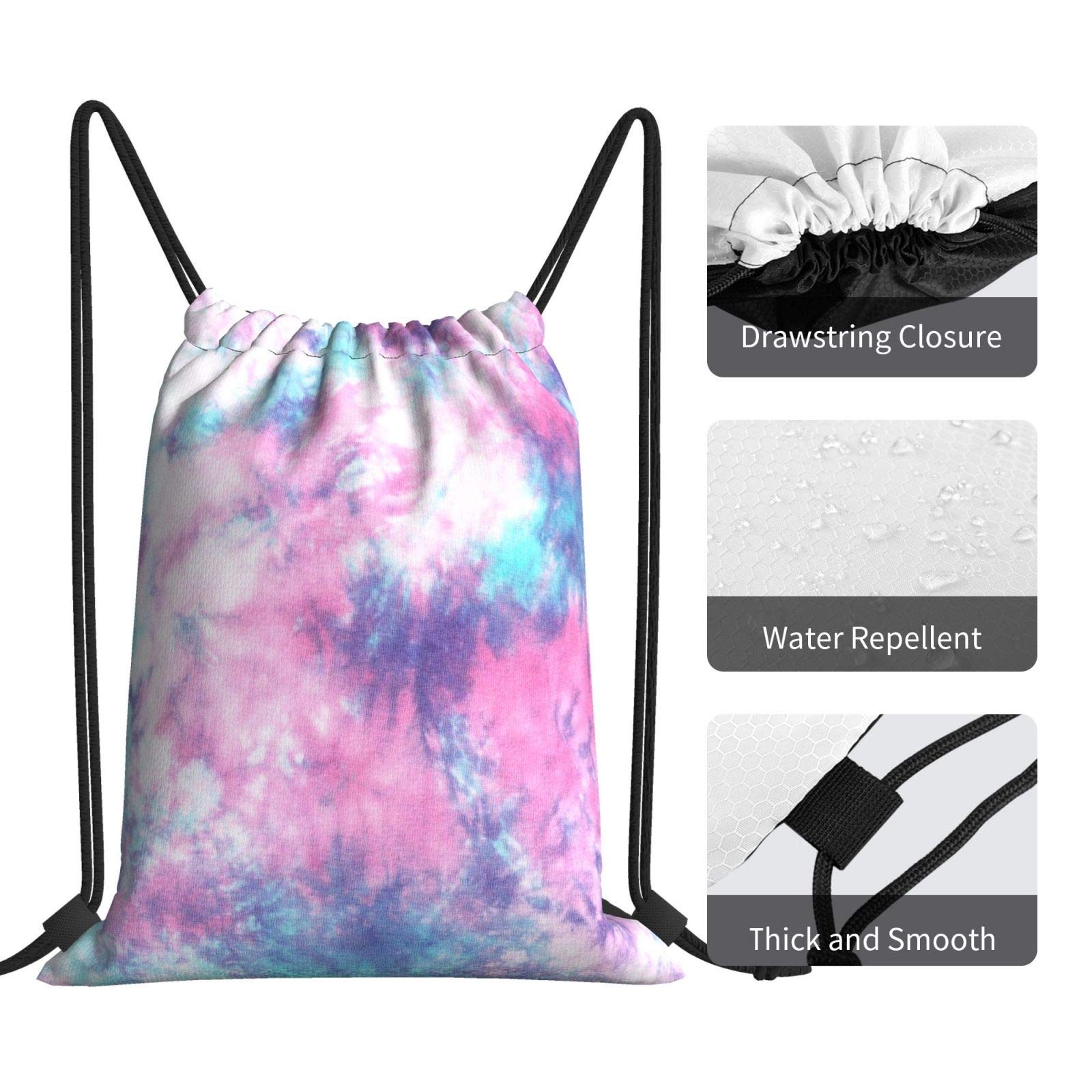 Dujiea Drawstring Backpack - Pastel Blue Pink Tie Dye Gym Bag for Men & Women | Lightweight Sports Sackpack for Yoga, Swimming, Travel & Shopping | Perfect for Gym, Beach & Daily Use