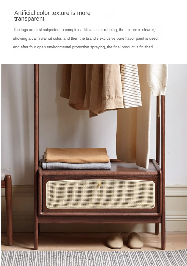 Oak Walnut Rattan Coat Hanger - Multi-Functional Wall Mounted Coat Rack for Jackets, Hats & Bags | Perfect for Entryway, Bedroom & Closet Organization