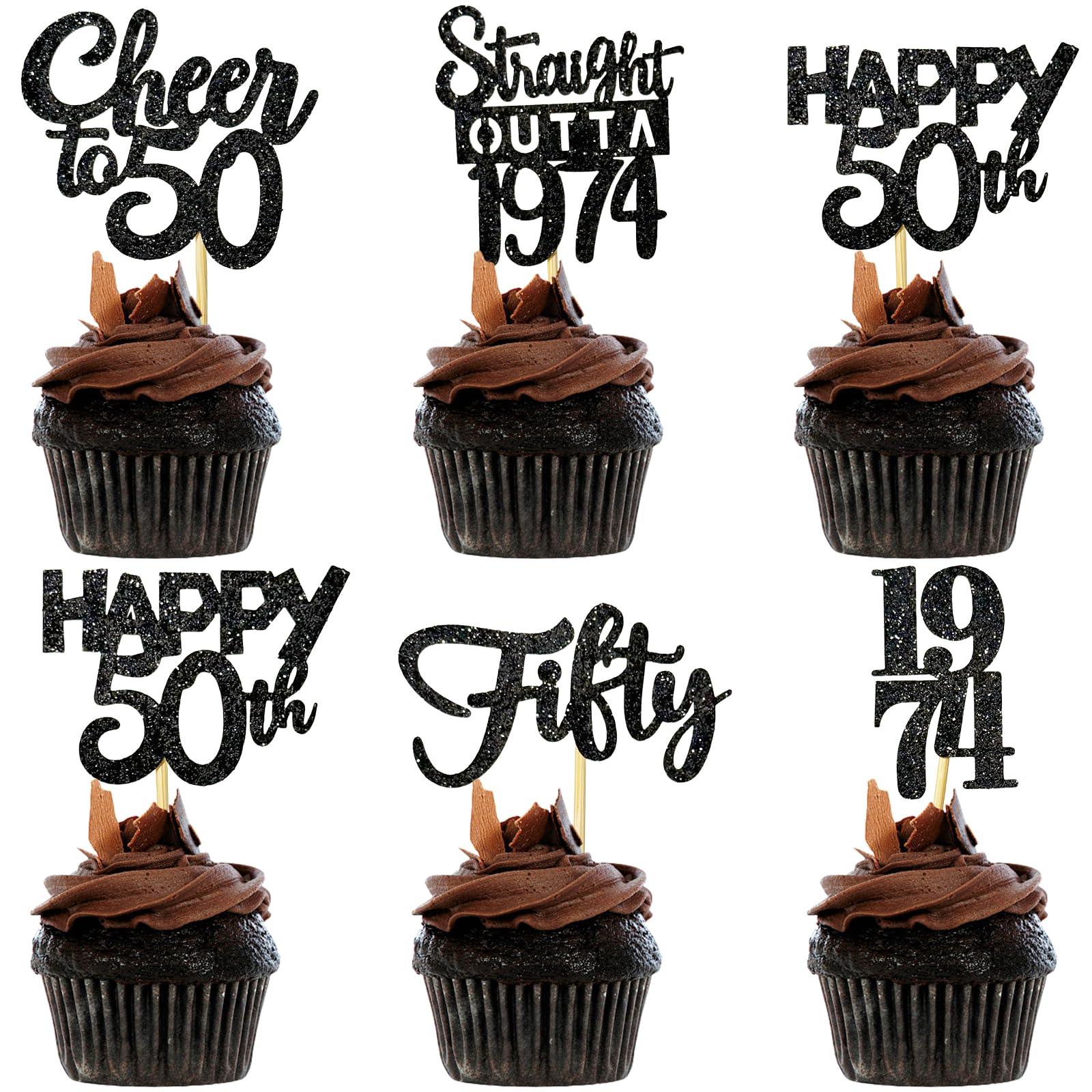 30PCS 50th Birthday Cupcake Toppers - Gold & Black 1974 Themed Party Decorations for Men & Women - Cheers to 50 Years Celebration Supplies for Anniversary Cakes, Desserts & Party Decor