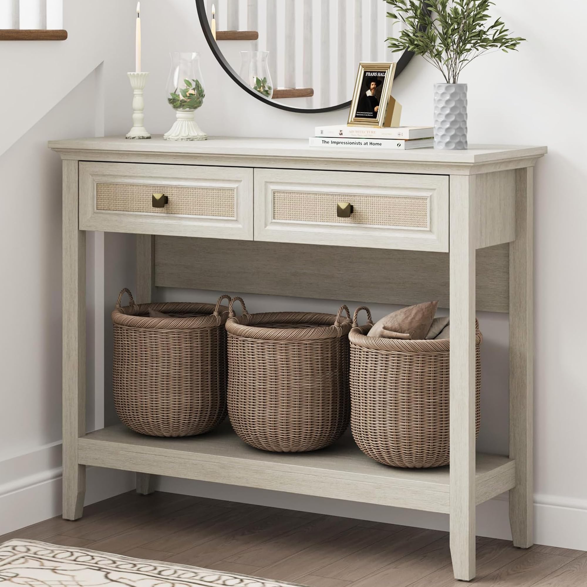 RoyalCraft Rattan Console Table with Storage Drawers - 40