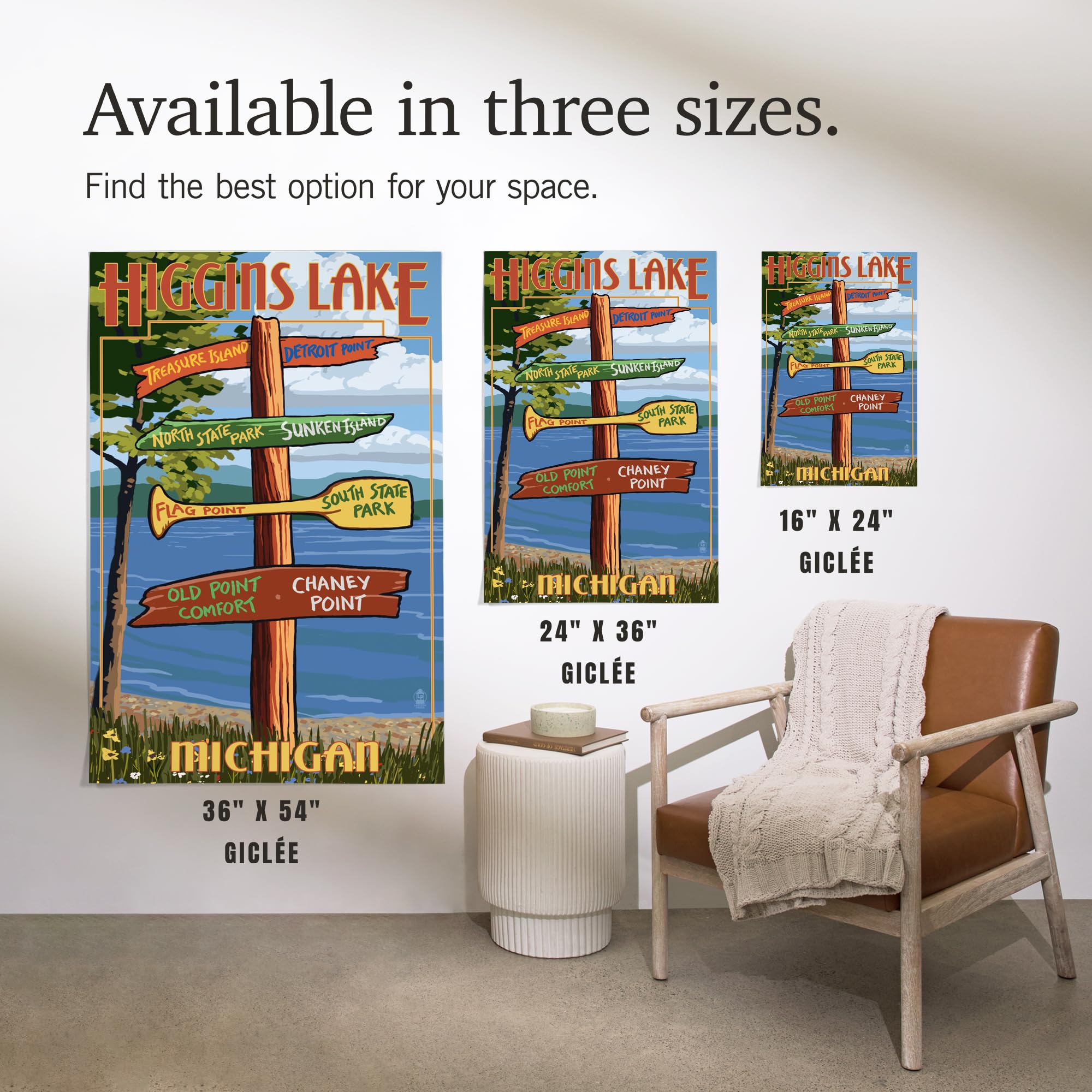 Lantern Press 16x24 Inch Giclee Art Print - Higgins Lake Michigan Landscape Wall Decor | Perfect for Living Room, Bedroom & Office