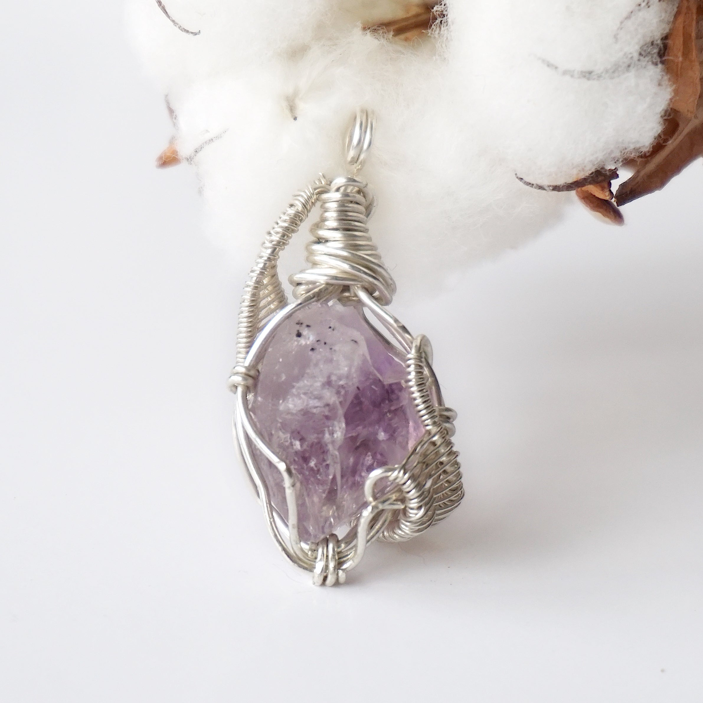 Natural Raw Amethyst Pendant Necklace in Sterling Silver 925 - Healing Crystal Jewelry for Women, Spiritual Gift & Everyday Wear