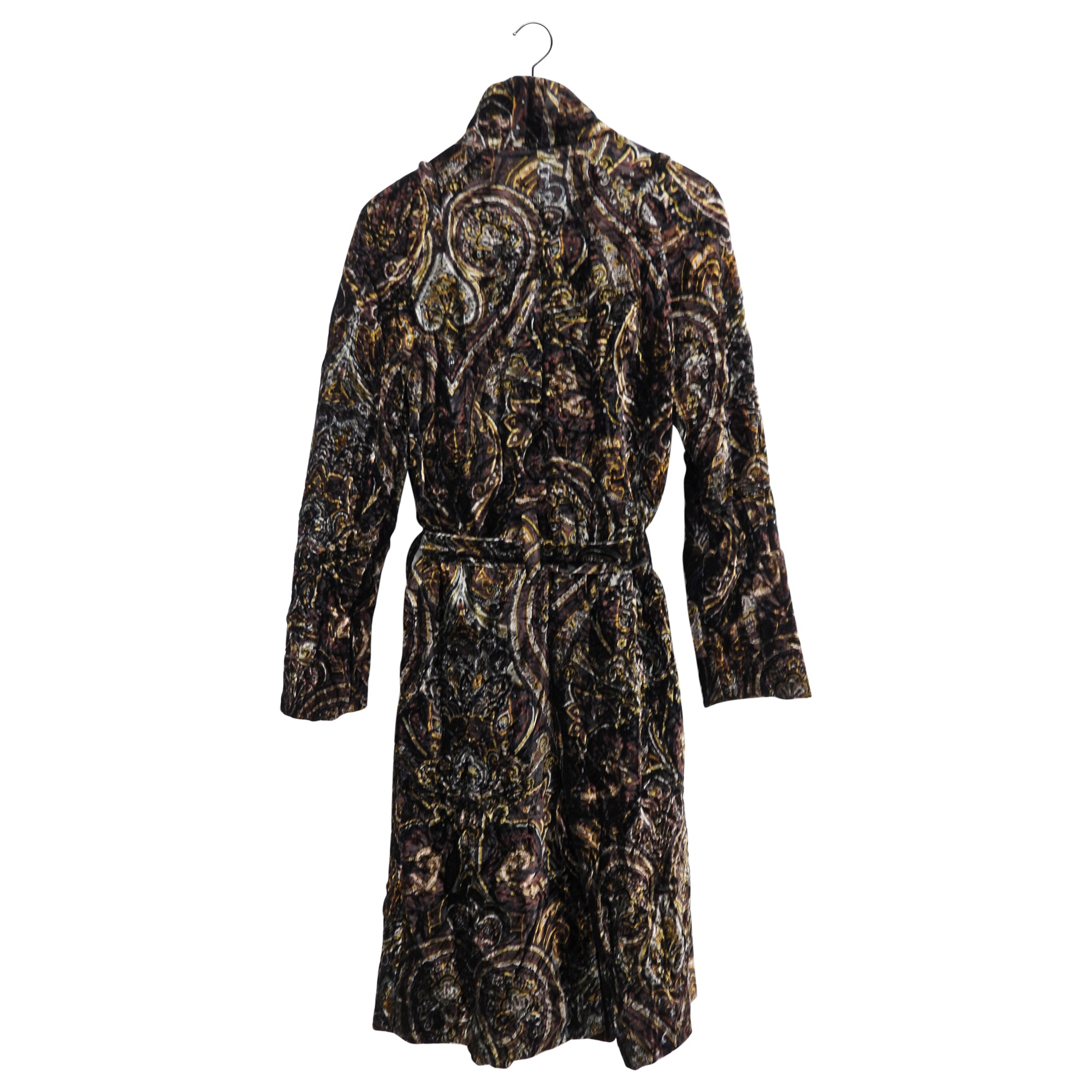 Burberry Brown Gold Crushed Velvet Paisley Coat Women's Size UK10 / US6 - Elegant Winter Outerwear for Parties & Formal Events