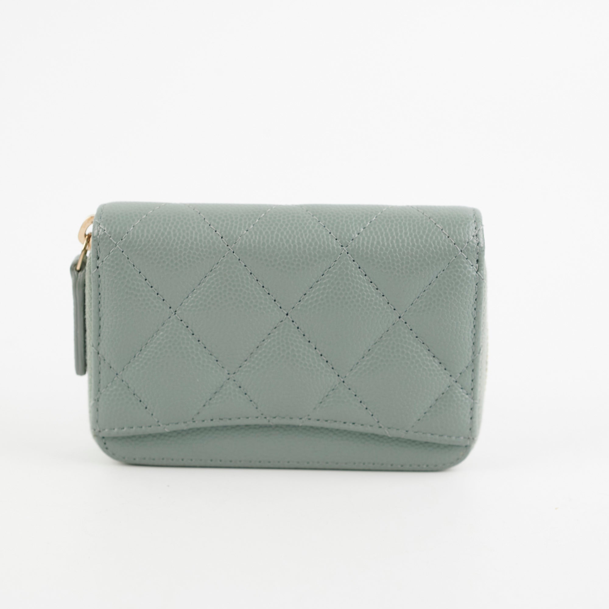 Chanel Blue & Grey Leather Zipper Card Holder Wallet for Women - Perfect for Everyday Use, Travel, and Organizing Credit Cards & Cash