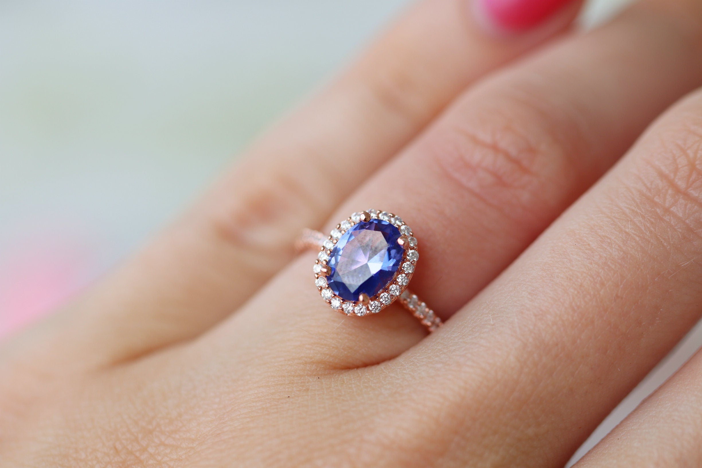 Exquisite 14K Solid Rose Gold Iris Oval Tanzanite Engagement Ring for Women | Elegant Wedding & Proposal Jewelry Gift