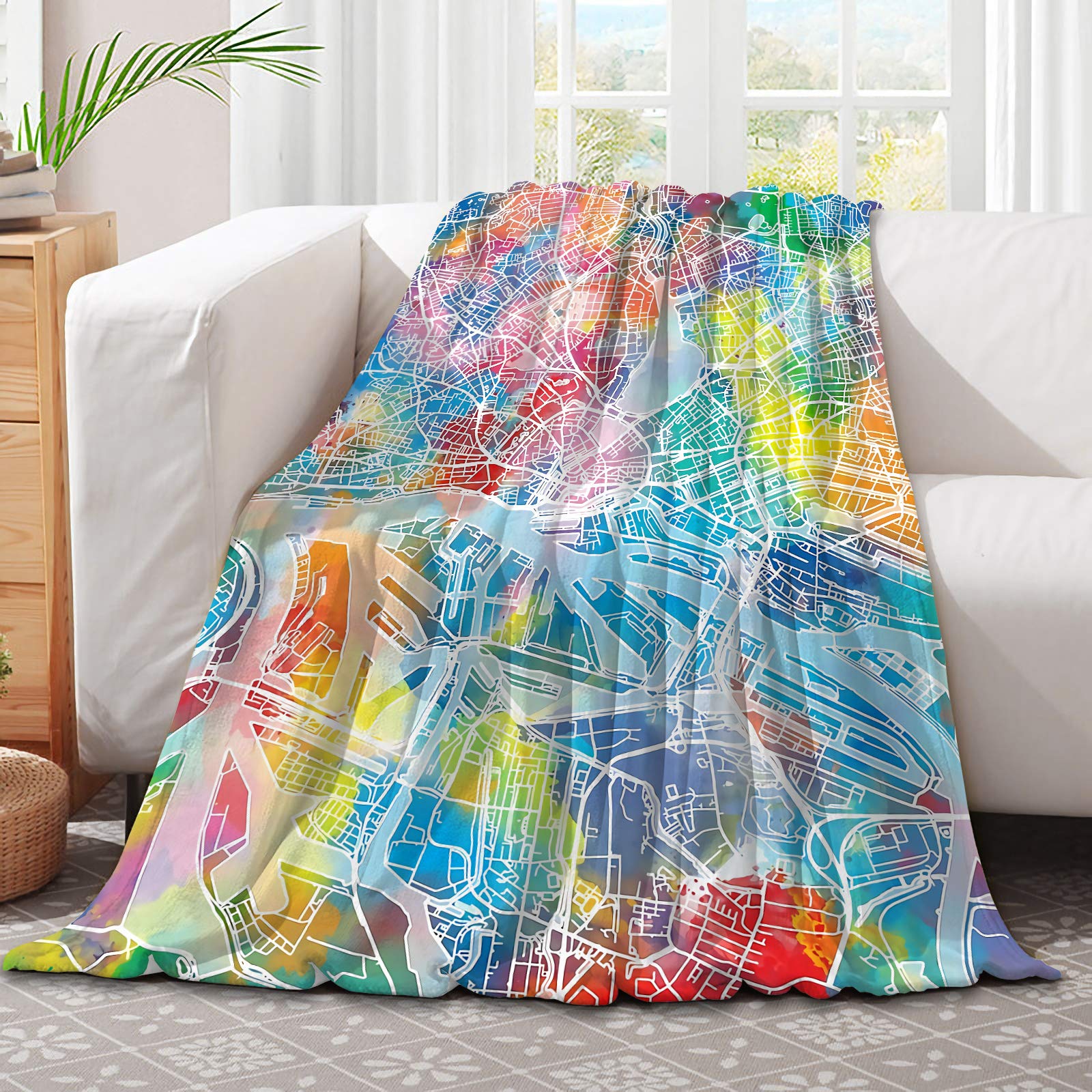 321DESIGN World Map 6-Piece Microfiber Flannel Blanket Set - Ultra Soft, Warm & Cozy for Couch, Bed, Sofa - All-Season Luxury Throw Blankets for Home, Office, Travel & Gift Giving