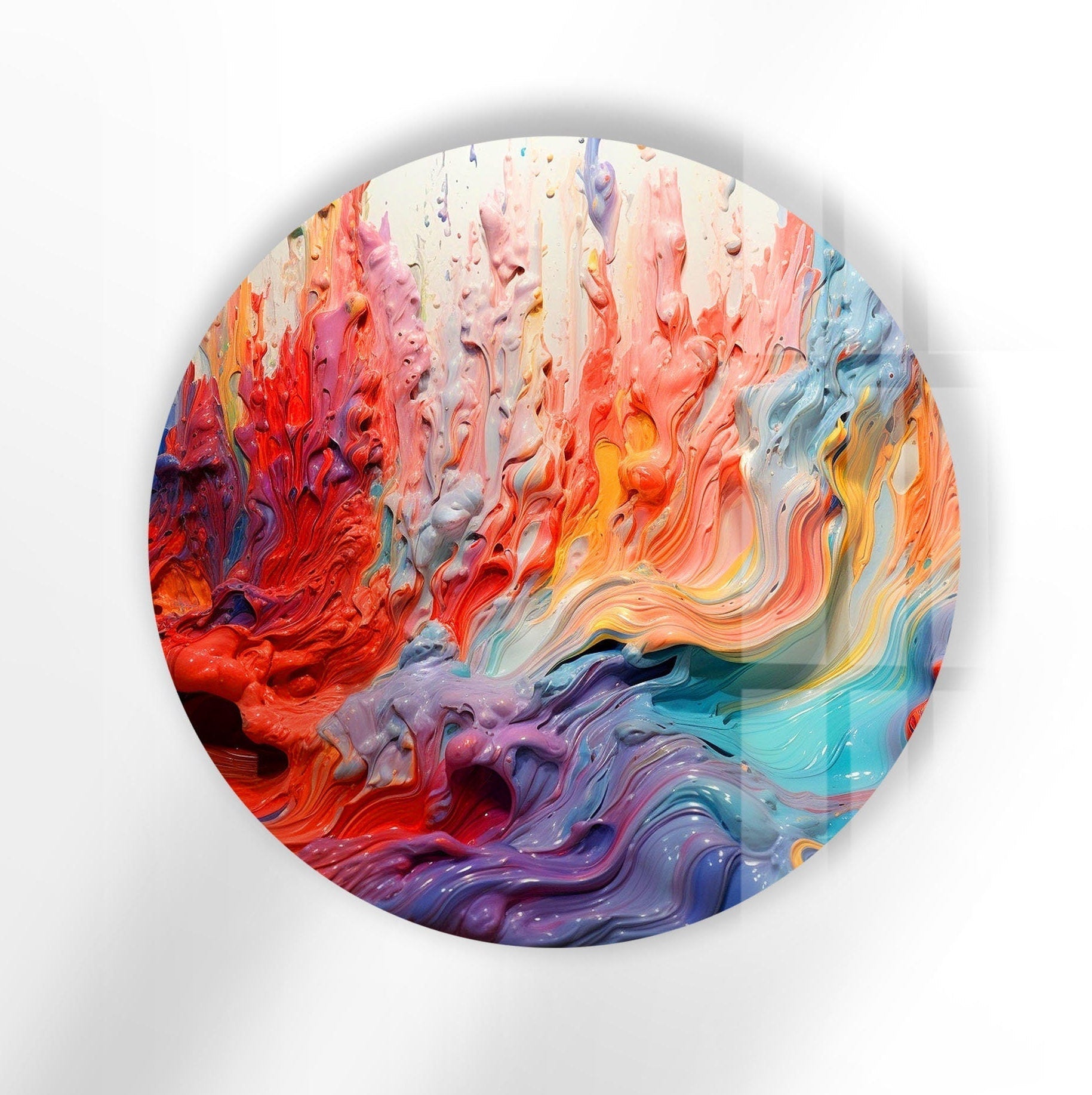 Abstract Round Pink Oil Art Glass Wall Decor - Modern Handmade Glass Painting for Living Room, Bedroom & Office