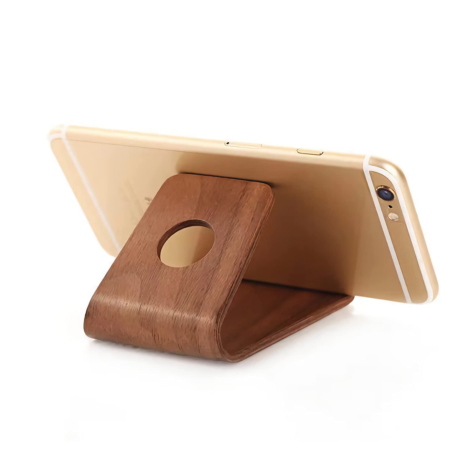 Universal Wooden Cell Phone Stand - Non-Slip Stable Desktop Phone Holder for iPhone 13, Samsung Galaxy, iPad & Tablets - Perfect for Video Calls, Streaming & Desk Organization (Home Office, Bedroom, Kitchen Use)