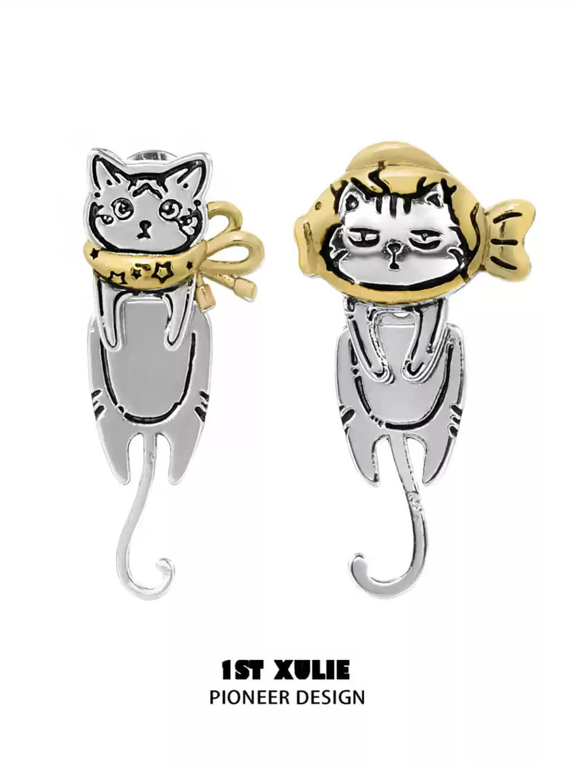 Graffiti Kitten S925 Sterling Silver 18K Gold Plated Cat Earrings for Women - Perfect Gift for Cat Lovers, Birthday, Anniversary & Everyday Wear