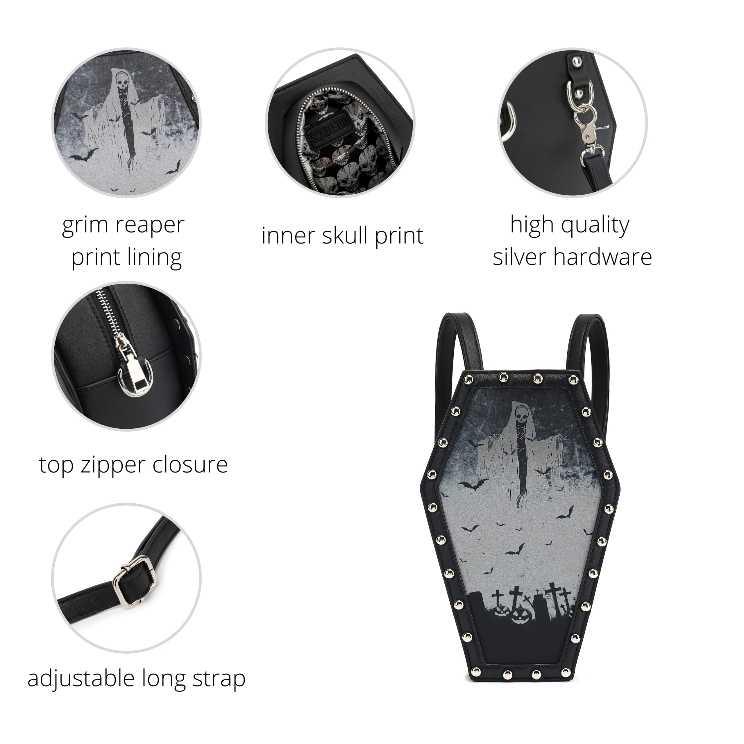 Scarleton Studded Skull Crossbody Bag for Women - Vegan Leather Punk Rock Rivet Shoulder Purse H1417 | Gothic Fashion Accessory for Concerts, Night Out & Halloween