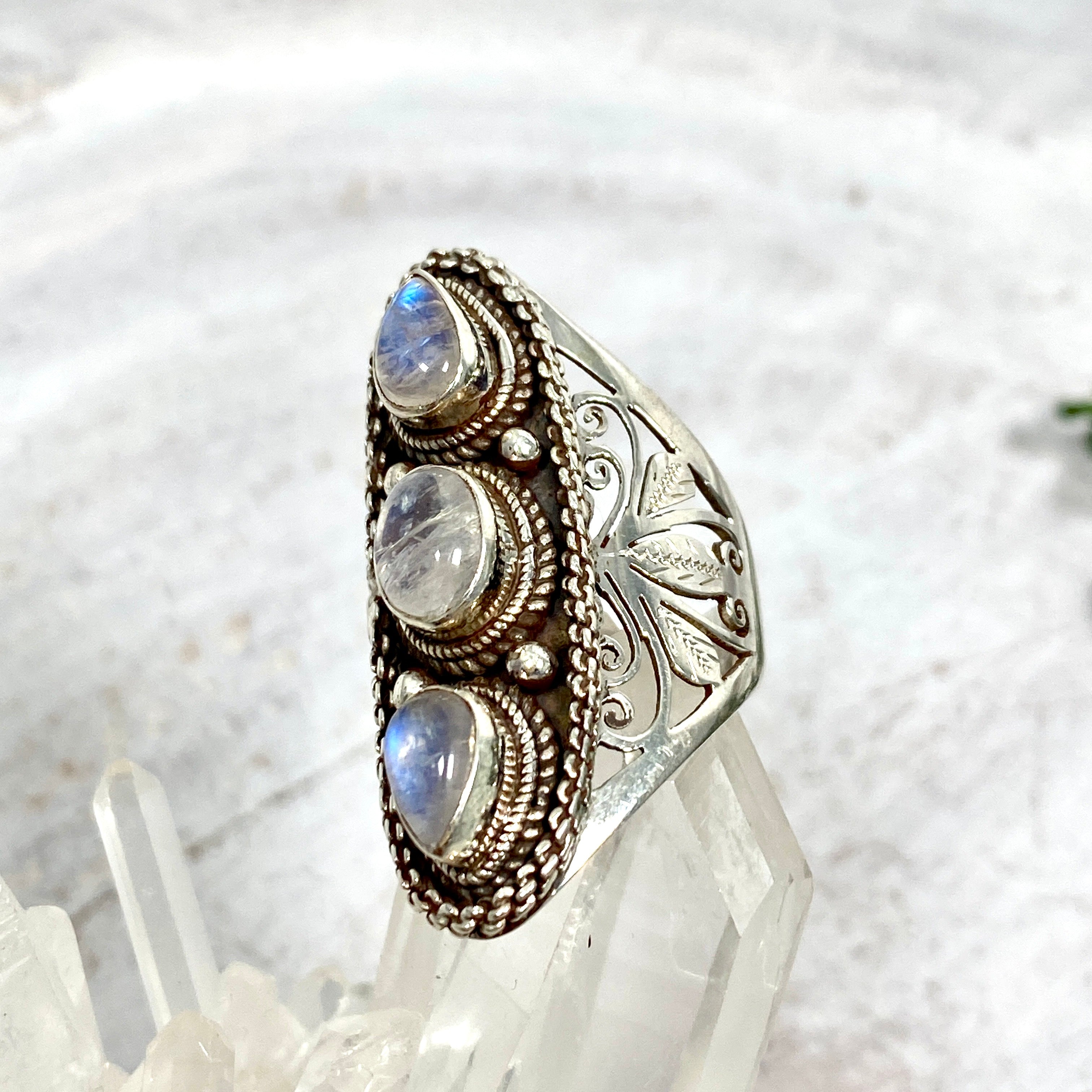 Boho Style R4058 Moonstone Multi-Stone Ring Size 8 - Elegant Handmade Jewelry for Women, Perfect for Weddings, Parties & Everyday Boho Fashion