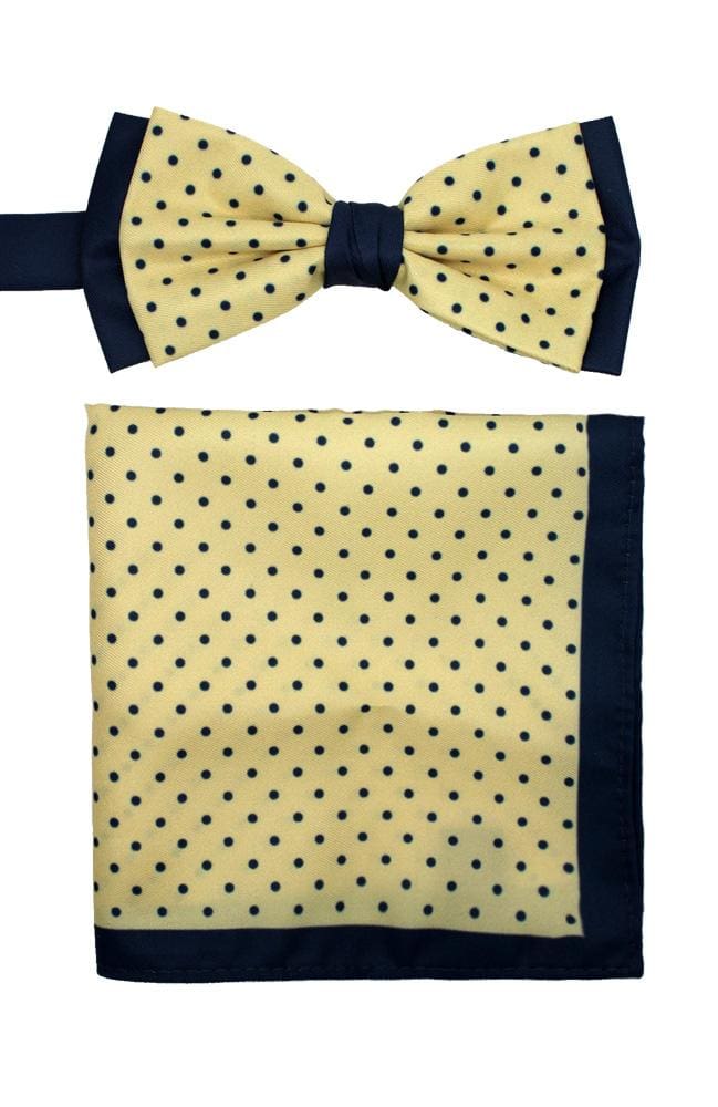Stylish Yellow Polka Dot Bow Tie and Pocket Square Set for Men - Perfect for Weddings, Parties, and Formal Events