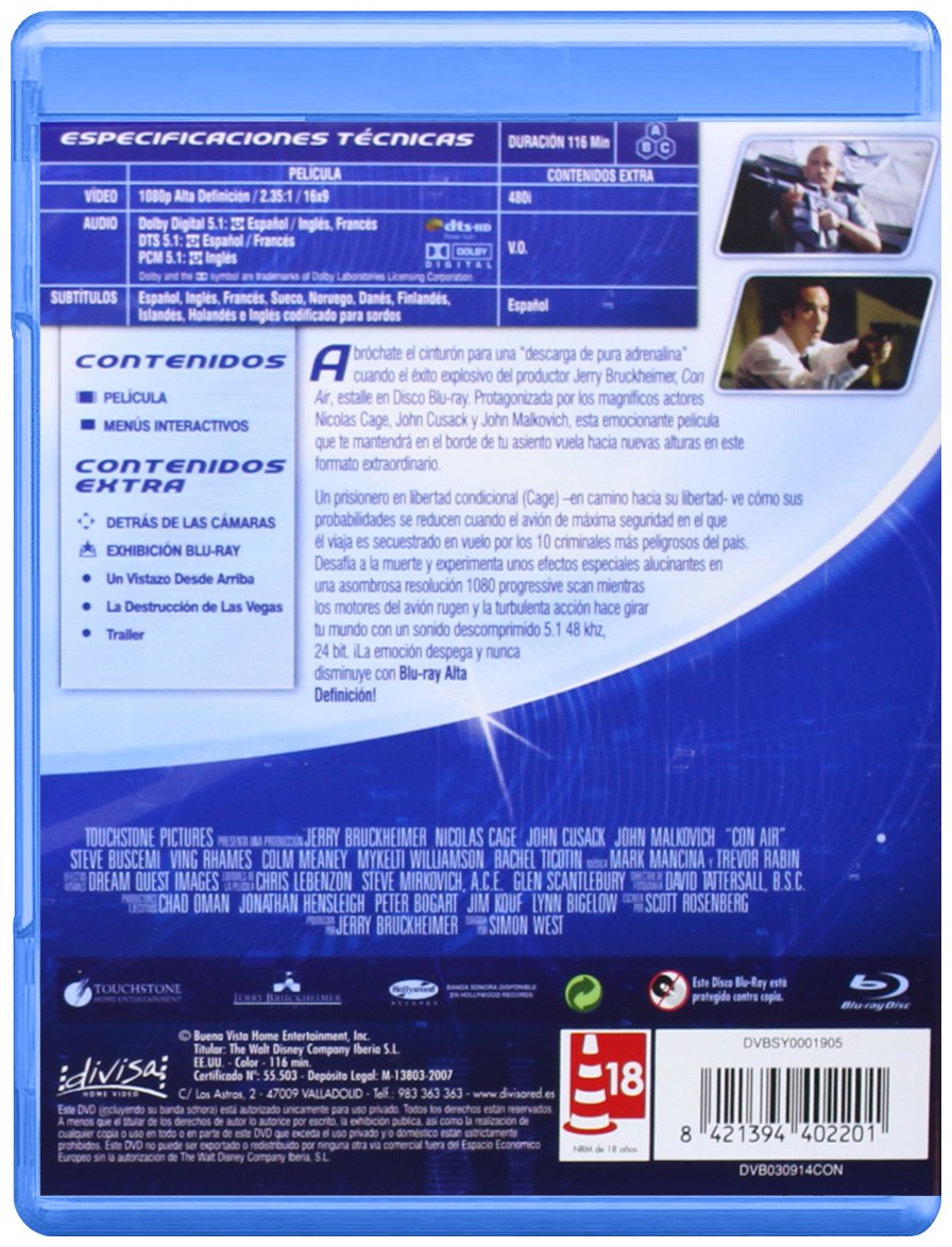 Con Air (Convicts in the Air) - Action Thriller Movie DVD - Nicolas Cage Classic Film - Perfect for Movie Nights & Action Fans