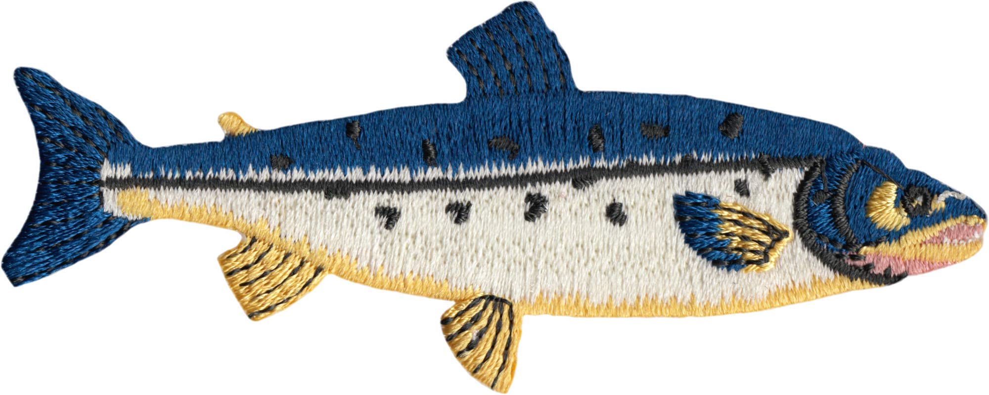 Blue and White Salmon Fish Embroidered Iron-On Patch - 3.5 Inch DIY Sewing Applique for Jackets, Hats, Bags & Costume Design