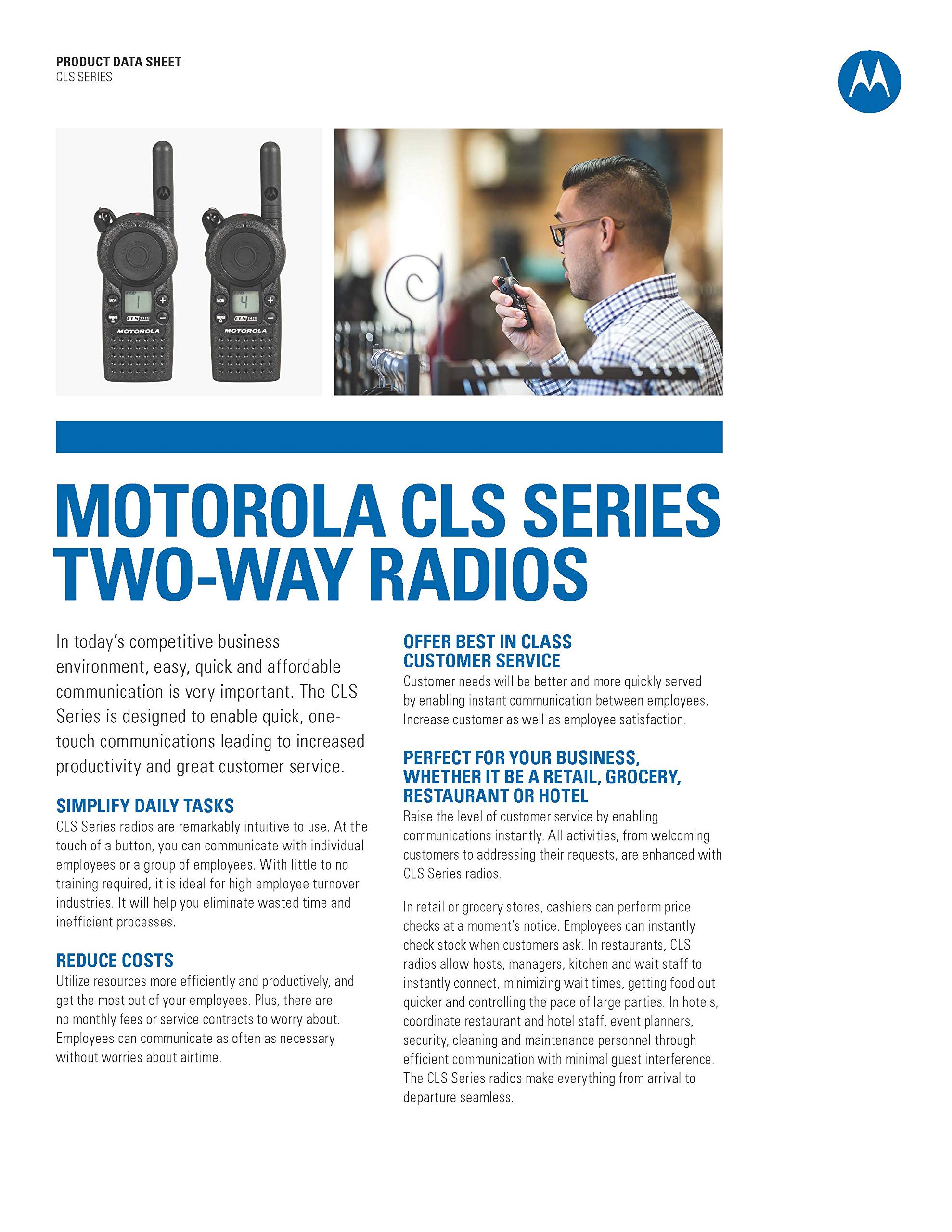 Motorola CLS1410 Two-Way Radio Walkie Talkies - Long Range 22-Mile Communication with Included Headsets - Perfect for Construction, Events & Outdoor Adventures