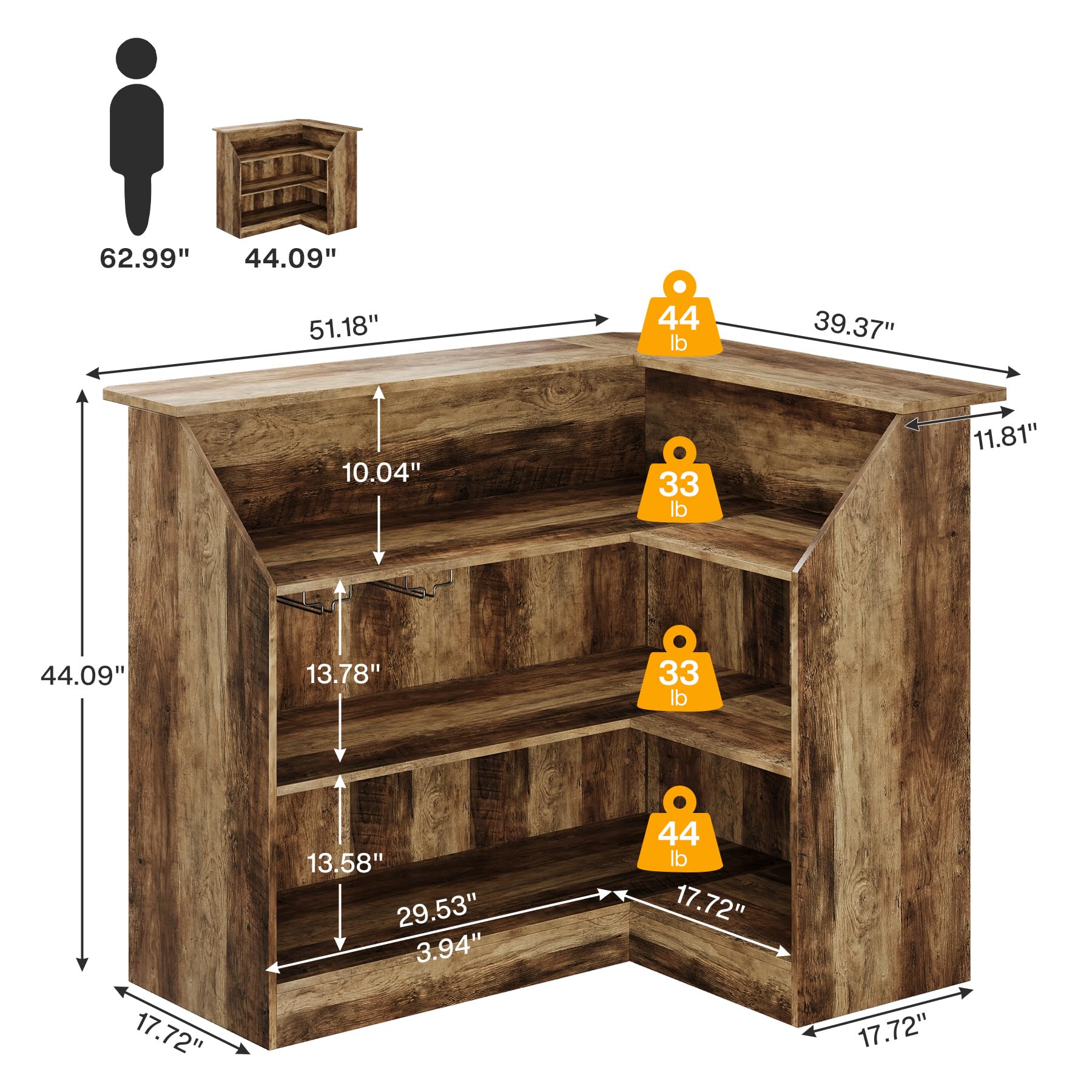 Tribesigns L-Shaped Reception Desk with Storage Shelves - Modern Office Front Counter for Small Business, Salon, Hotel & Retail Checkout (Brown) - Perfect for Space-Saving Workstations & Professional Client Greetings