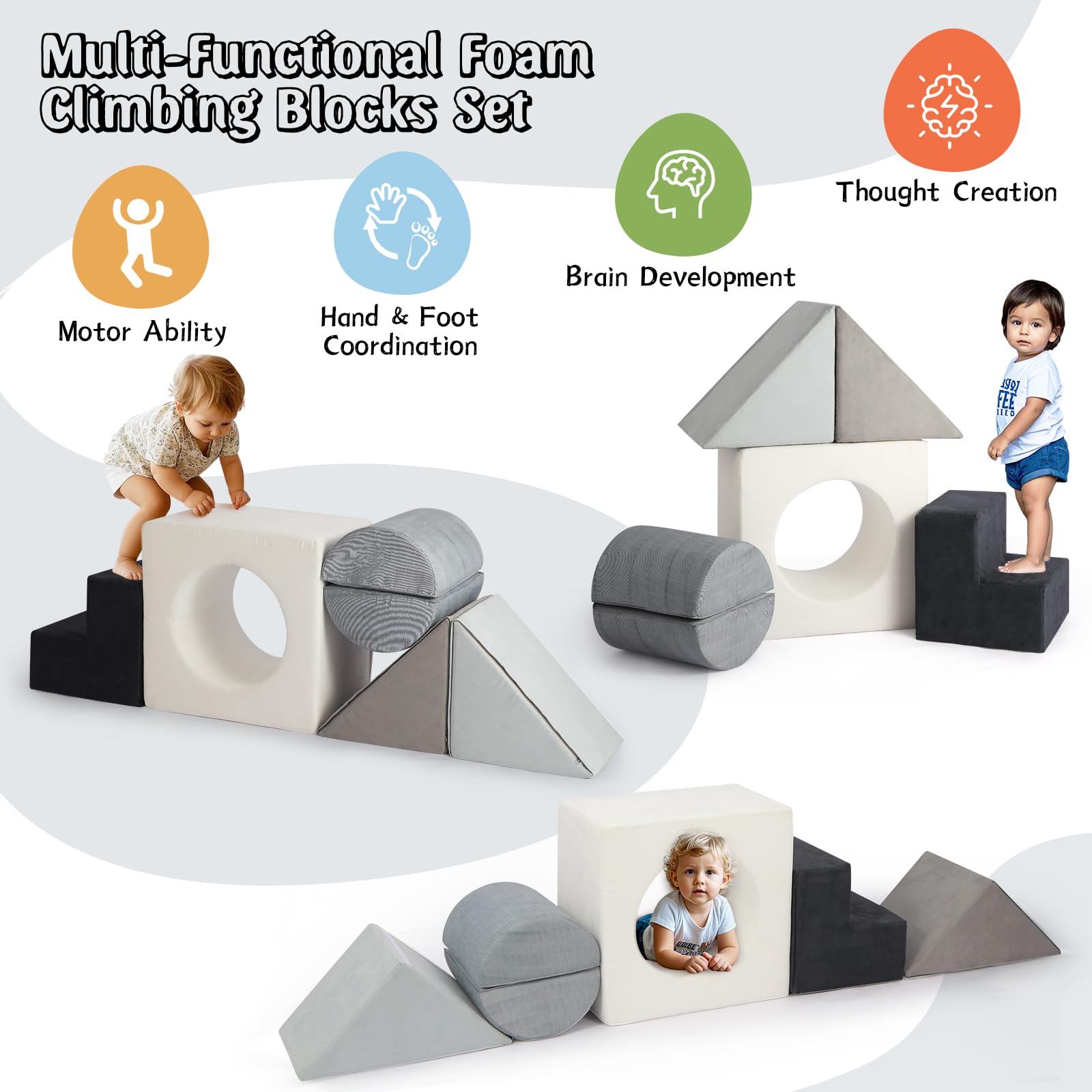 **Asweets Soft Foam Climbing Blocks for Toddlers 1-3 Years – 6-Piece Play Set for Indoor & Outdoor Use – Safe, Non-Toxic Baby Climbing Toys for Crawling, Playtime & Motor Skill Development**    *(Perfect for Playrooms, Daycares, Nursery & Safe Toddler Exploration at Home)*