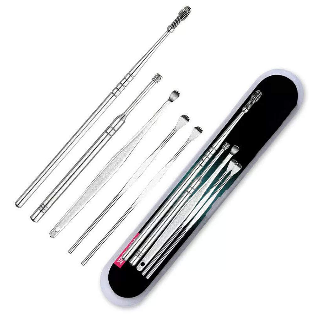 6 Pcs Ear Wax Removal Tool Kit - Stainless Steel Ear Pick Cleaner with Storage Box - Safe & Hygienic Ear Cleaning Tools for Adults & Kids - Perfect for Travel, Home & Personal Hygiene Care