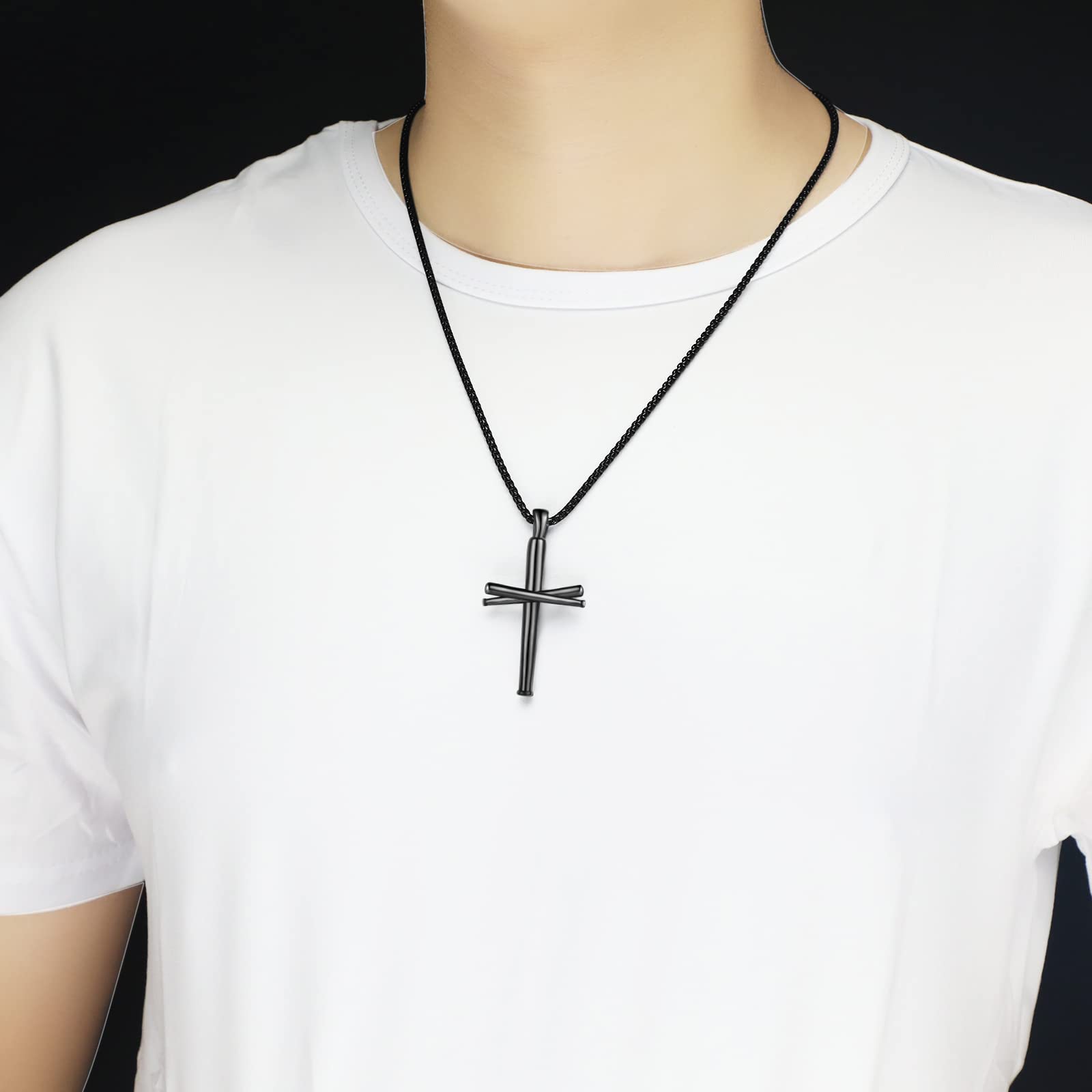 Personalized Baseball Bat Necklace for Men - Stainless Steel Cross Pendant with 22 Inch Chain - Unique Baseball Jewelry Gift for Sports Fans & Players - Perfect for Games, Training, and Casual Wear