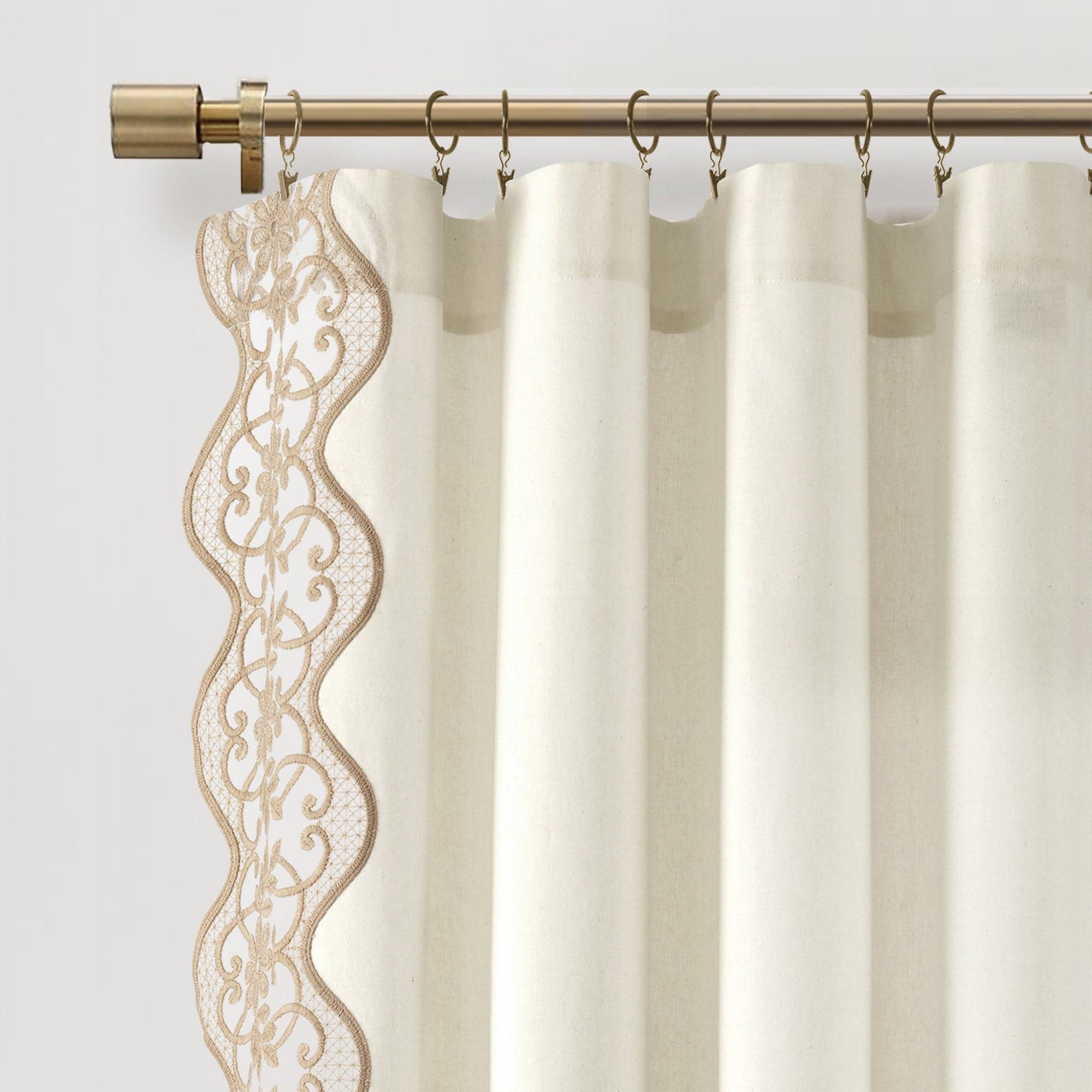 Elegant Scalloped Edge Lace Border Window Curtain Panel - Sheer Voile Drapes for Living Room, Bedroom & Nursery - Light Filtering Privacy Window Treatment