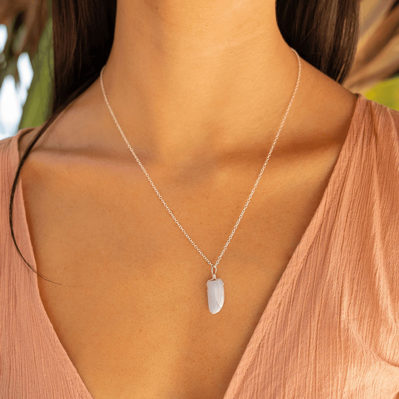 Blue Lace Agate Crystal Pendant Necklace - Smooth Stone Healing Jewelry for Women, Gift for Her | Perfect for Meditation, Yoga & Spiritual Healing