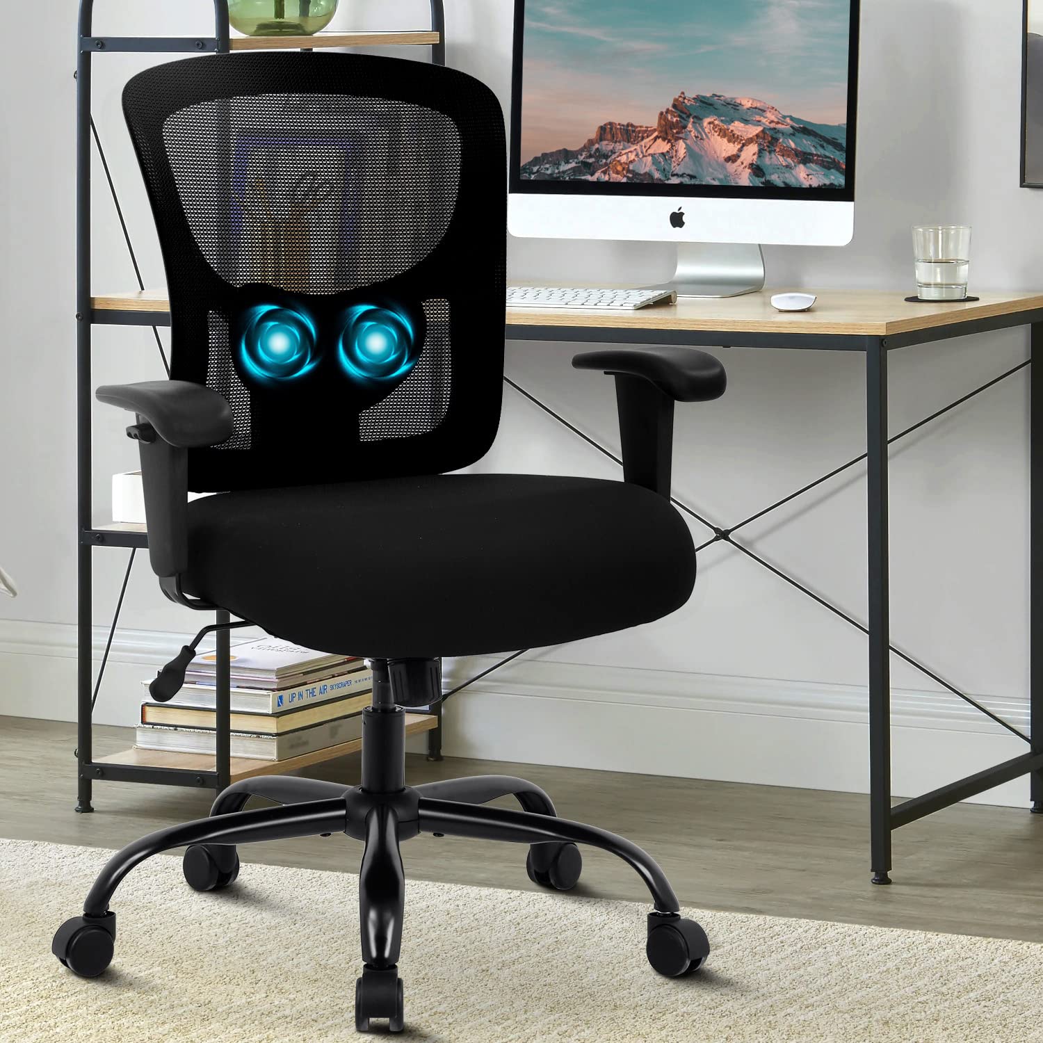 Big and Tall Office Chair 400LBS Capacity - Ergonomic High Back Mesh Computer Chair with Lumbar Support & Massage - Adjustable Armrests, Wide Seat - Modern Executive Swivel Rolling Task Chair for Home & Office Workspaces