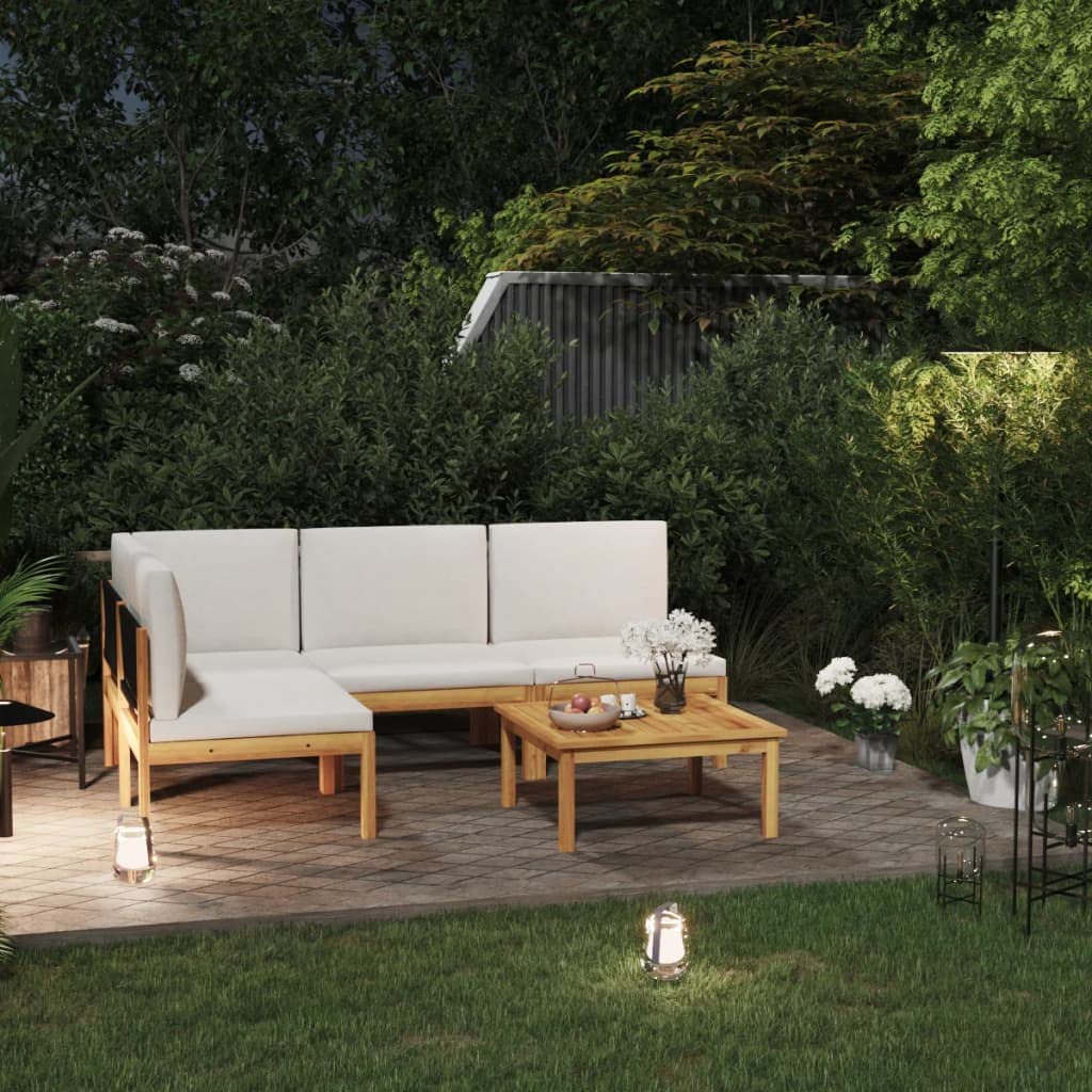 CHARMMA 5-Piece Patio Lounge Set with Waterproof Cushions - Cream Acacia Wood Outdoor Furniture (47KG) for Garden, Poolside & Backyard Relaxation
