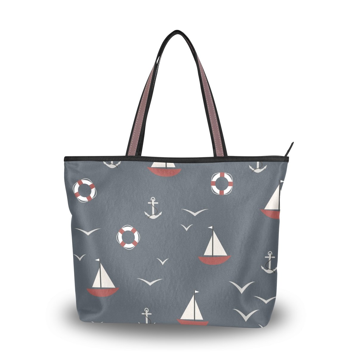 Large Beach Travel Tote Bag - Waterproof Nautical Navy Blue with Anchor Print - Perfect for Vacation, Pool Day & Summer Outings