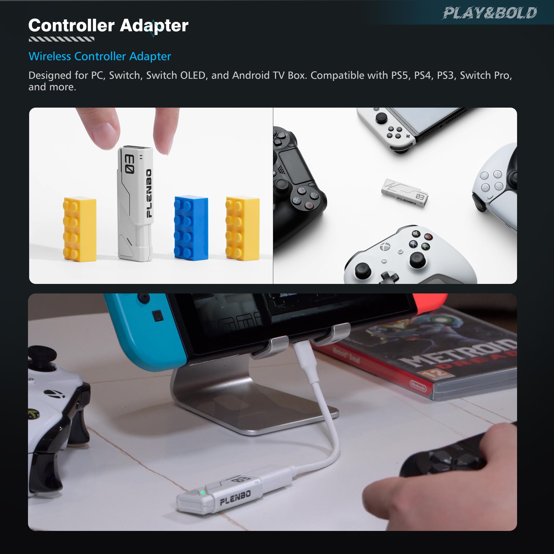 Plenbo G-case Family Kit (Upgraded) for Nintendo Switch OLED - Protective Grip Case, Dock Charger, BT 5.0 Controller Adapter, USB-C Cable & Carry Bag - Perfect for Gaming at Home, Travel & Multiplayer Parties - Black