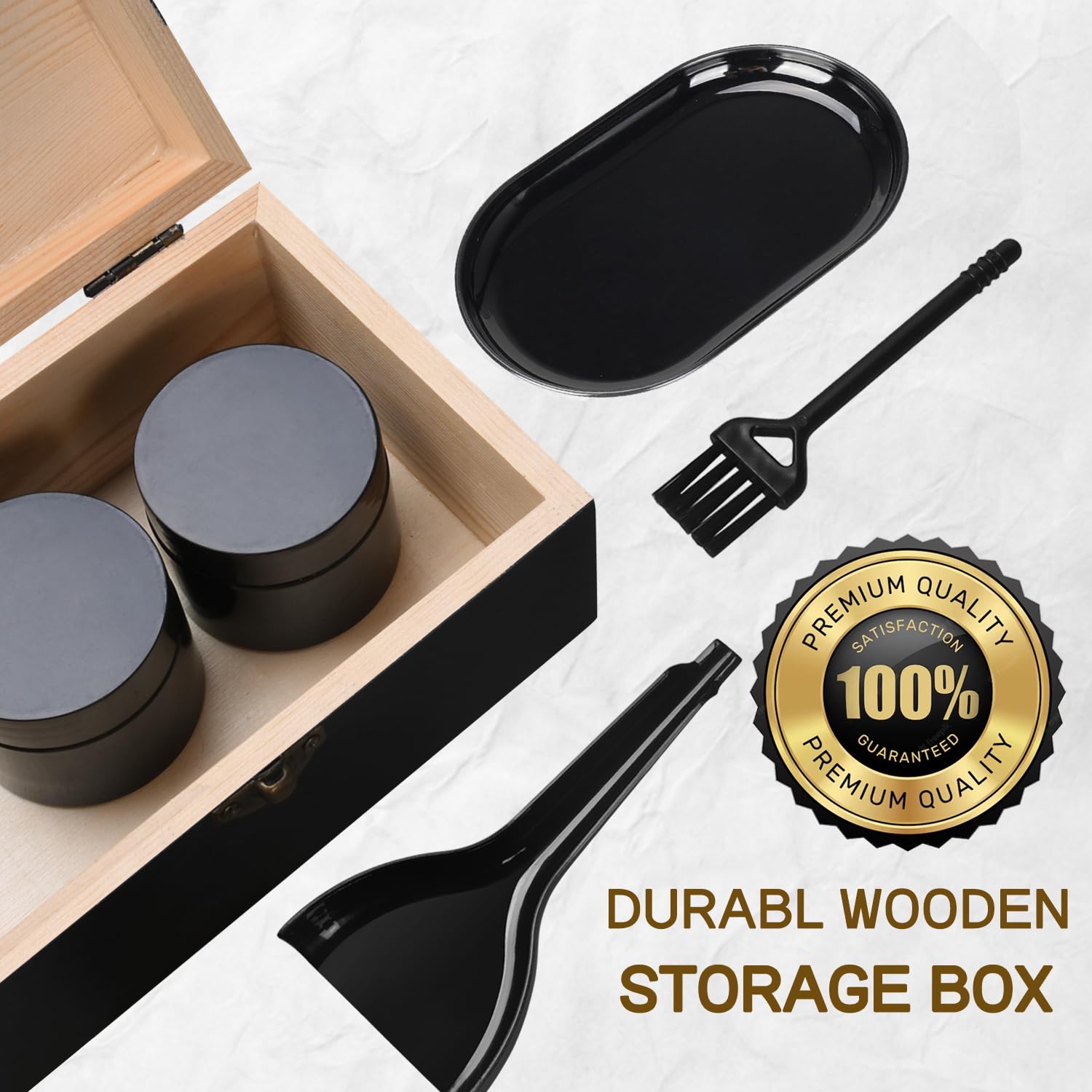 Wooden Storage Box with Rolling Tray - Decorative Wooden Container with Buckle & 2 Storage Jars - Organizer Box Set for Herbs, Jewelry, and Craft Supplies - Perfect for Home, Office, and Travel Use